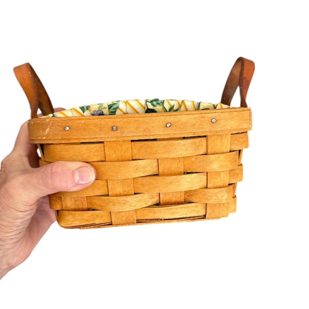 Vintage Mini Longaberger Hand Crafted Fabric and Plastic Bin Lined Basket
