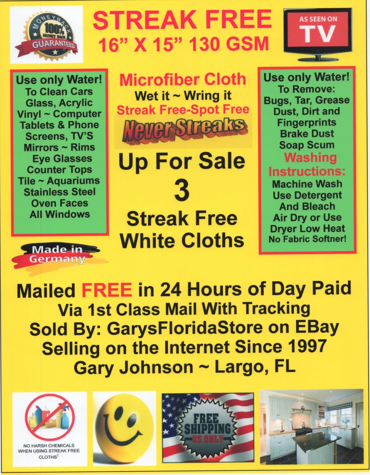 3 Streak Free MicroFiber Cleaning Cloths FREE! 1st Class Mail Made in Germany!