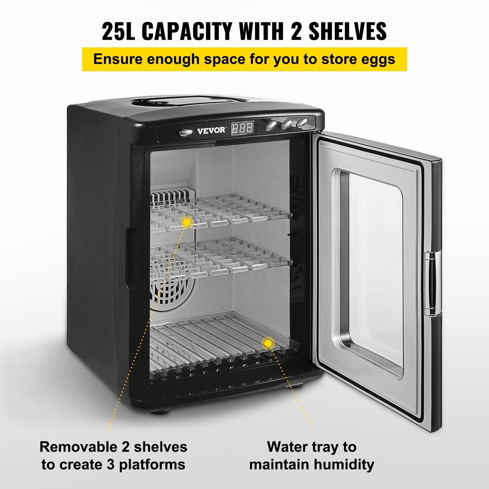25L Compact Egg Incubator 5-42°C Digital LED Control Black