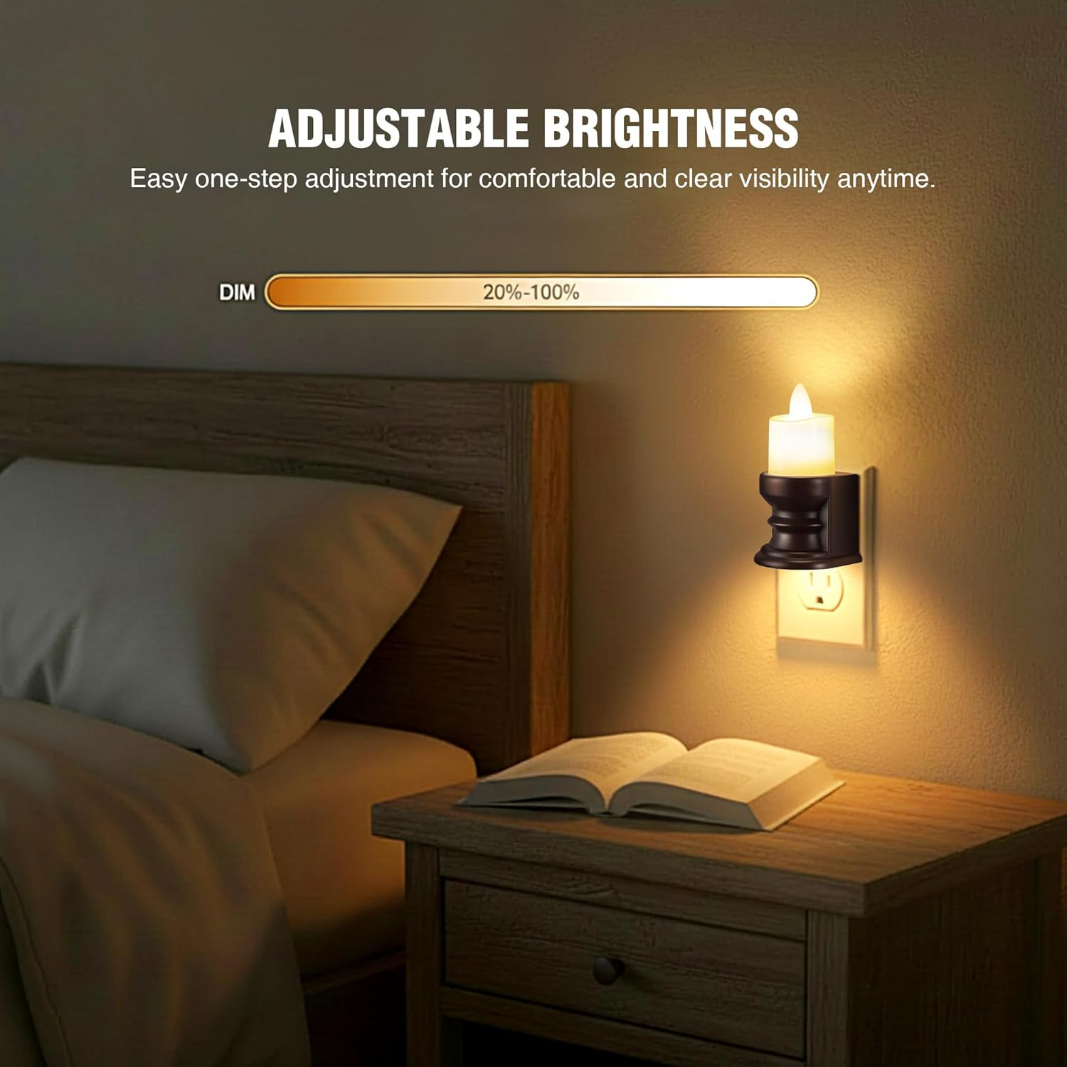 Flickering Flameless Candle Night Light Plug In Dimmable LED Nightlight 1 Pcs