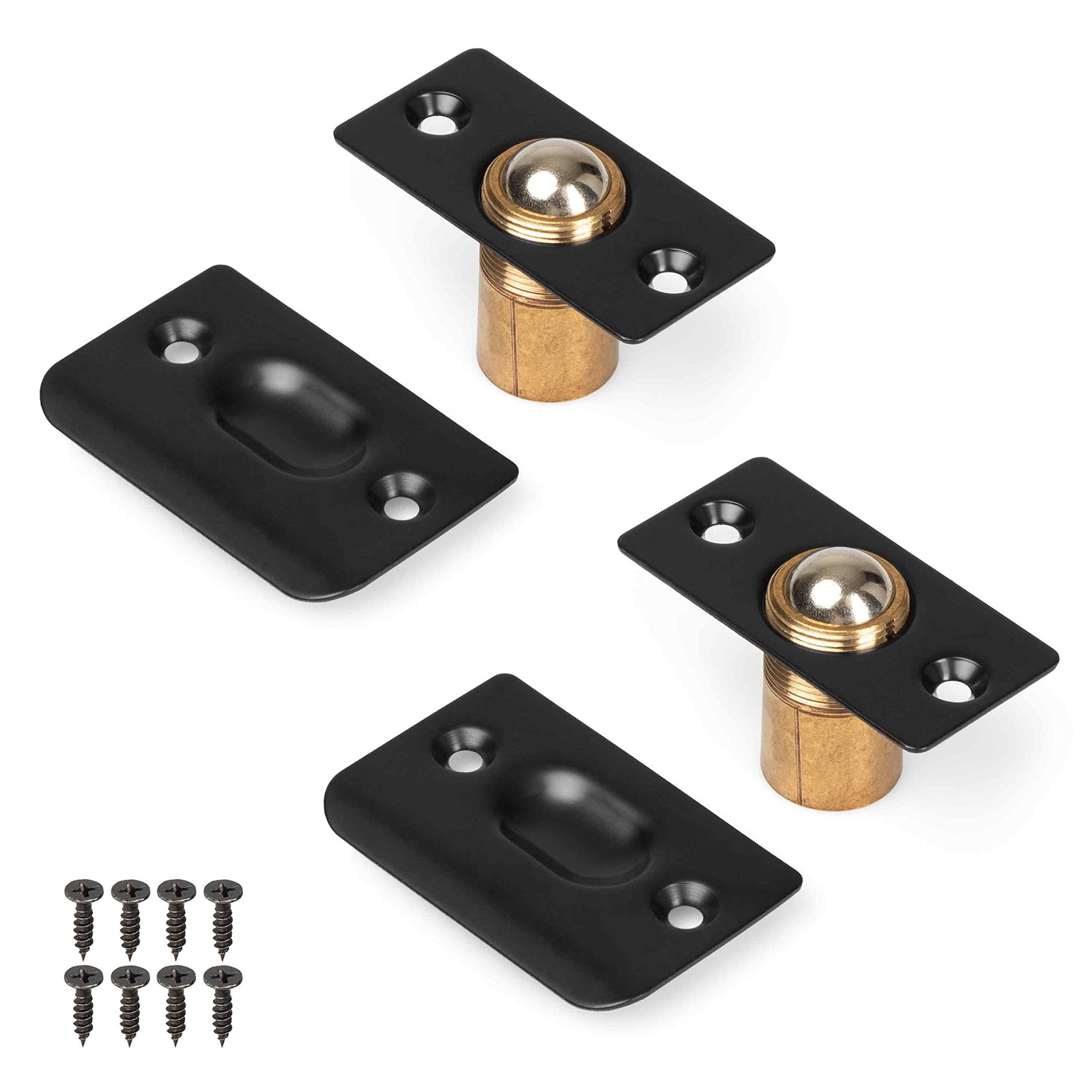 Ilyapa French Door Ball Catch- 2 Pack Black Closet Door Adjustable Screw in Ball