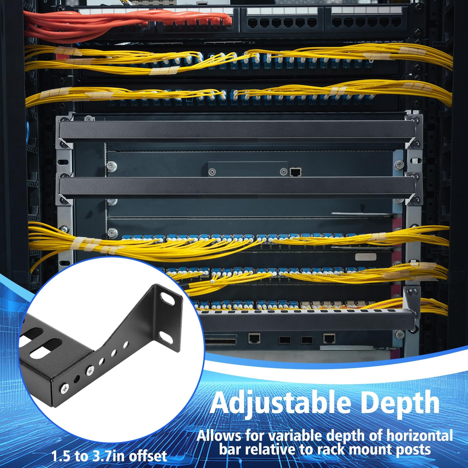 1U 19 Inch Rack Mount Cable Management Horizontal Bracket Lacing Bar 2 PCS
