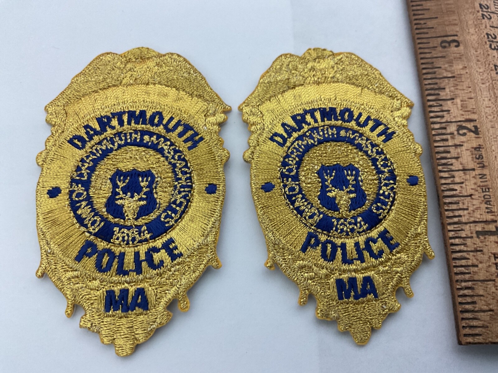 Dartmouth Police Massachusetts Gold collectable patch set full size new