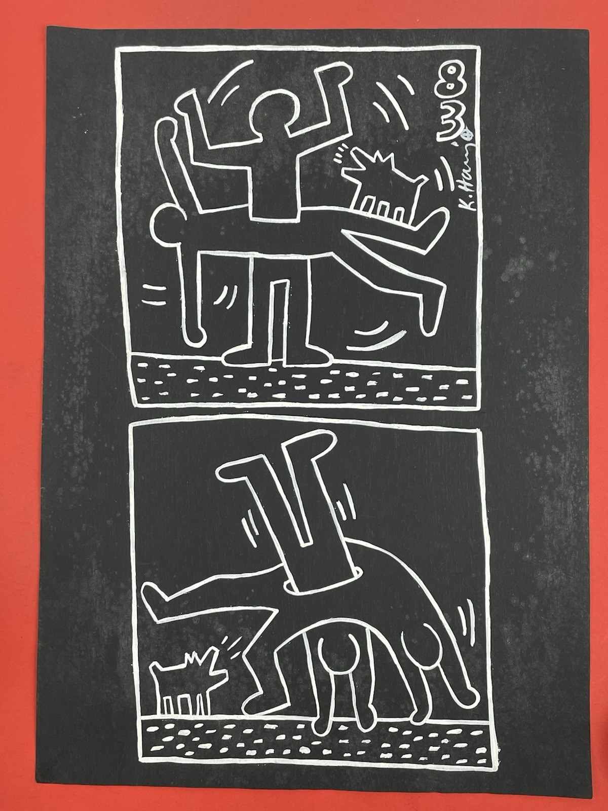 Keith Haring Drawing on paper (Handmade) signed and stamped
