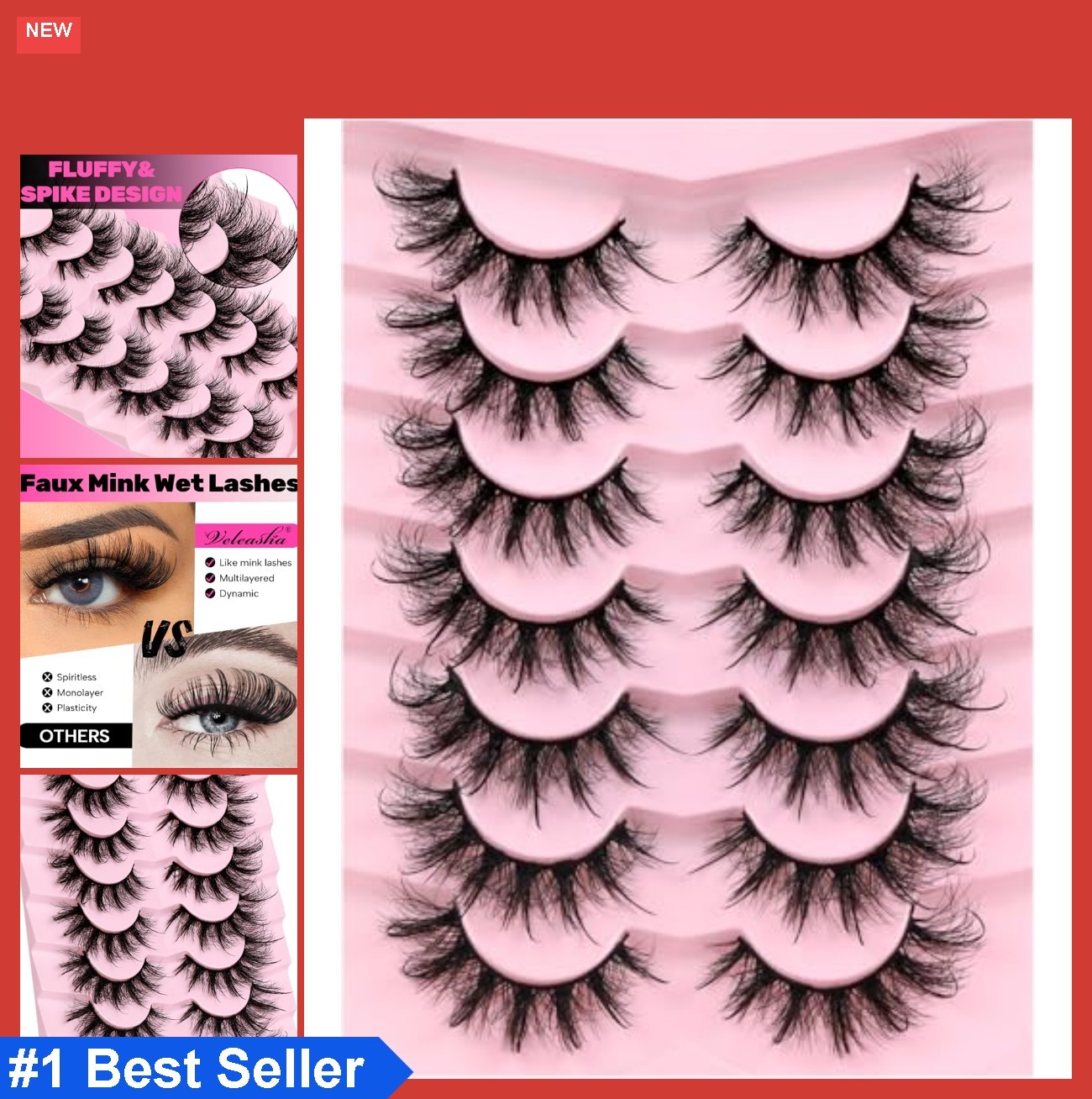 Manga Cat Eye Lashes Fluffy Faux Mink False Eyelashes 7 Pairs 16-26mm Spiky 3D