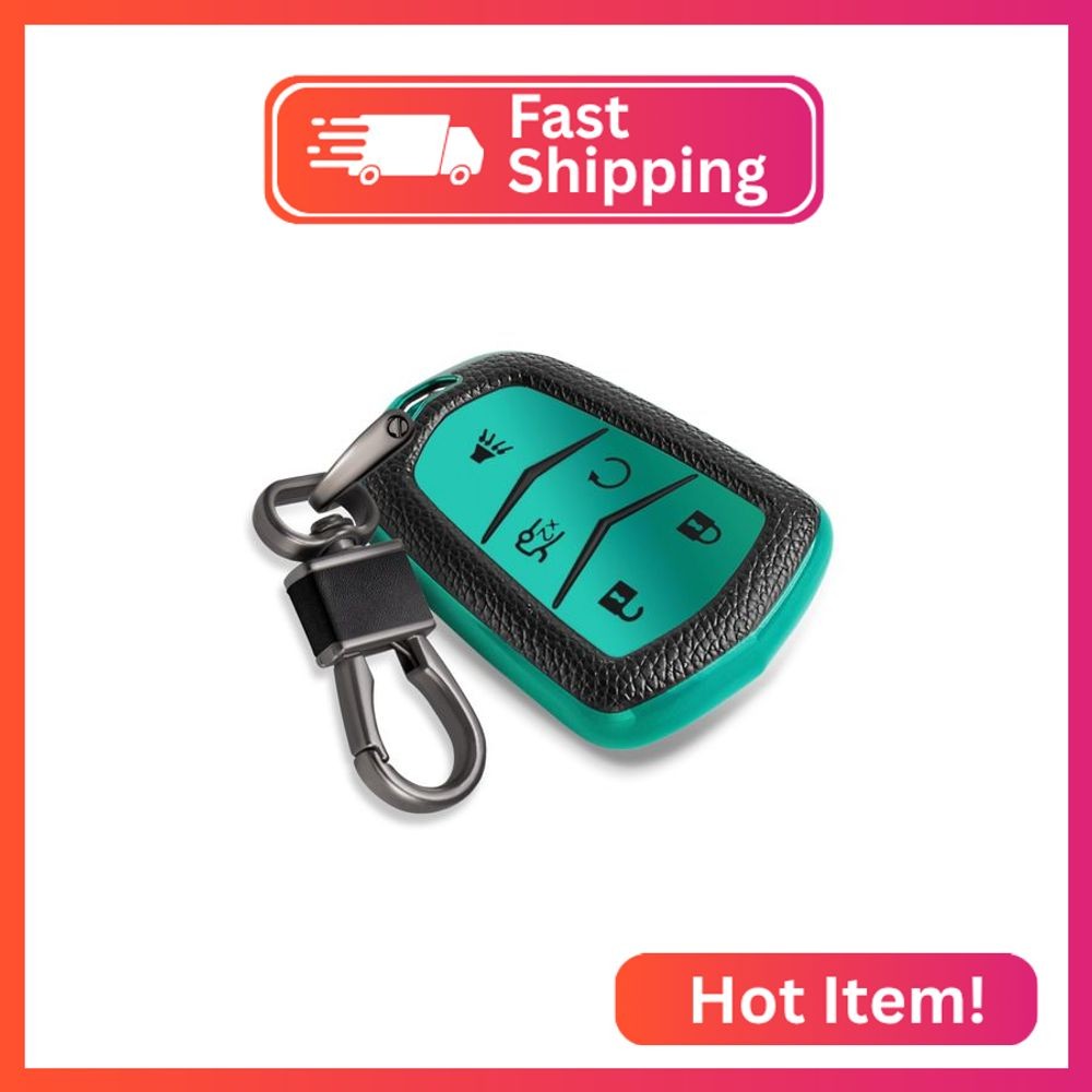 CTRINEWS for Cadillac Key Fob Case with Leather Keychain, Advanced Soft TPU Surf