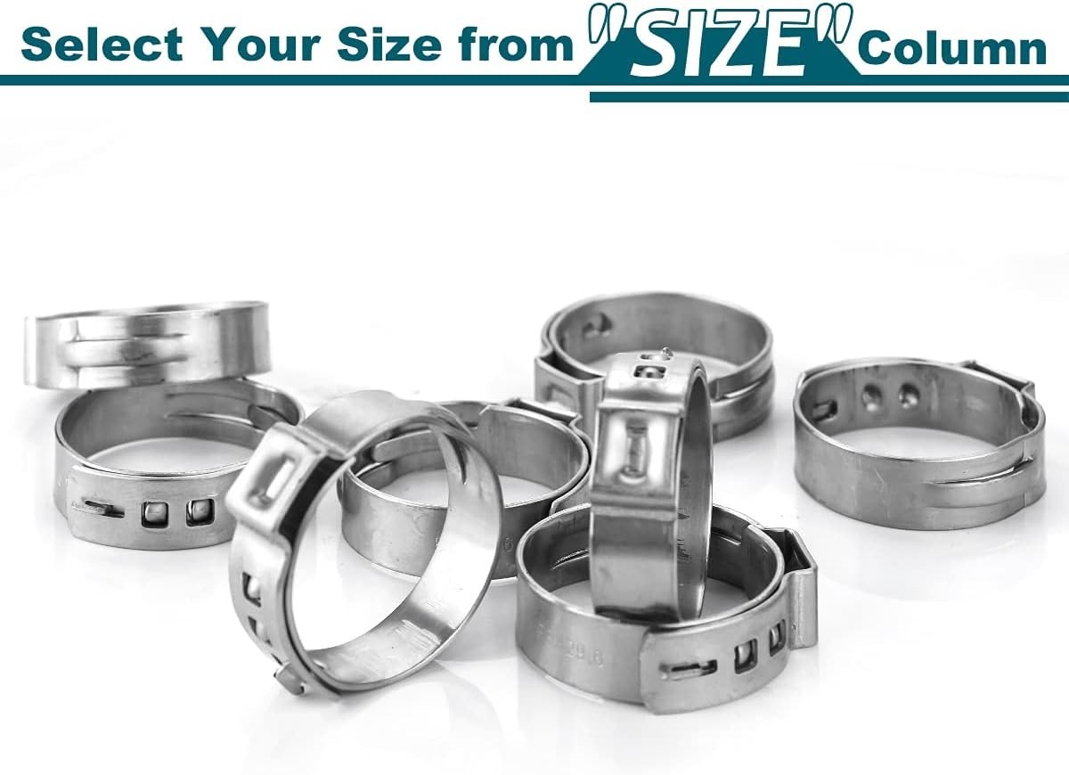 360-Degree Watertight Seal - 50 Pack 1/2 Inch Stainless Steel PEX Cinch Clamps