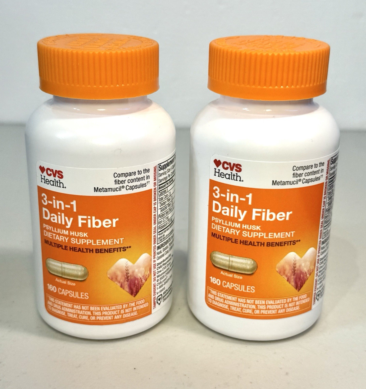 Lot of 2 CVS Daily Fiber Psyllium Husk 160 Capsules Each = 320 Exp 01/27