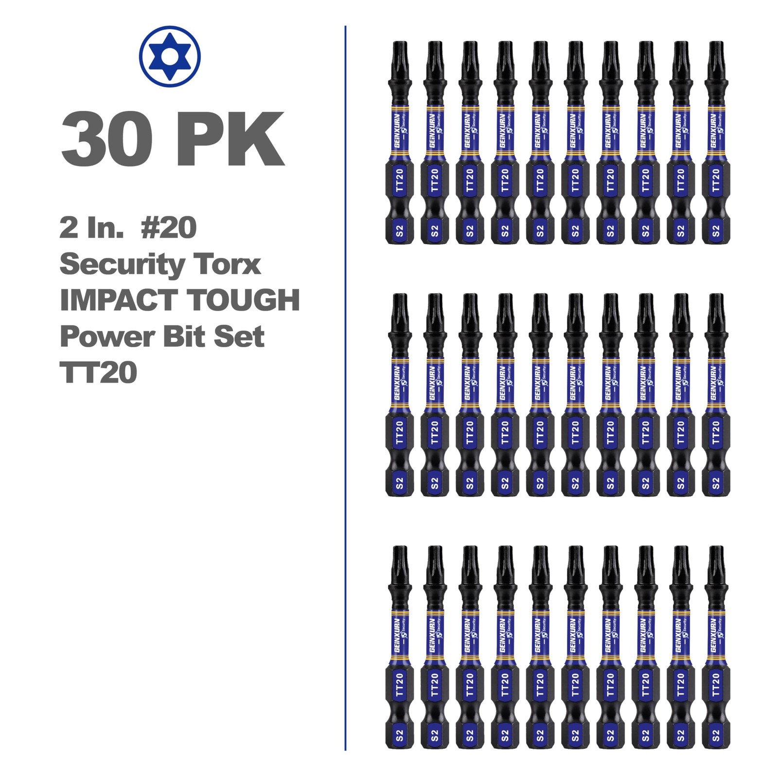 Geinxurn 2 In. Security T20 Impact Magnetic Screwdriver Bit Set, 30 2"-30PCS