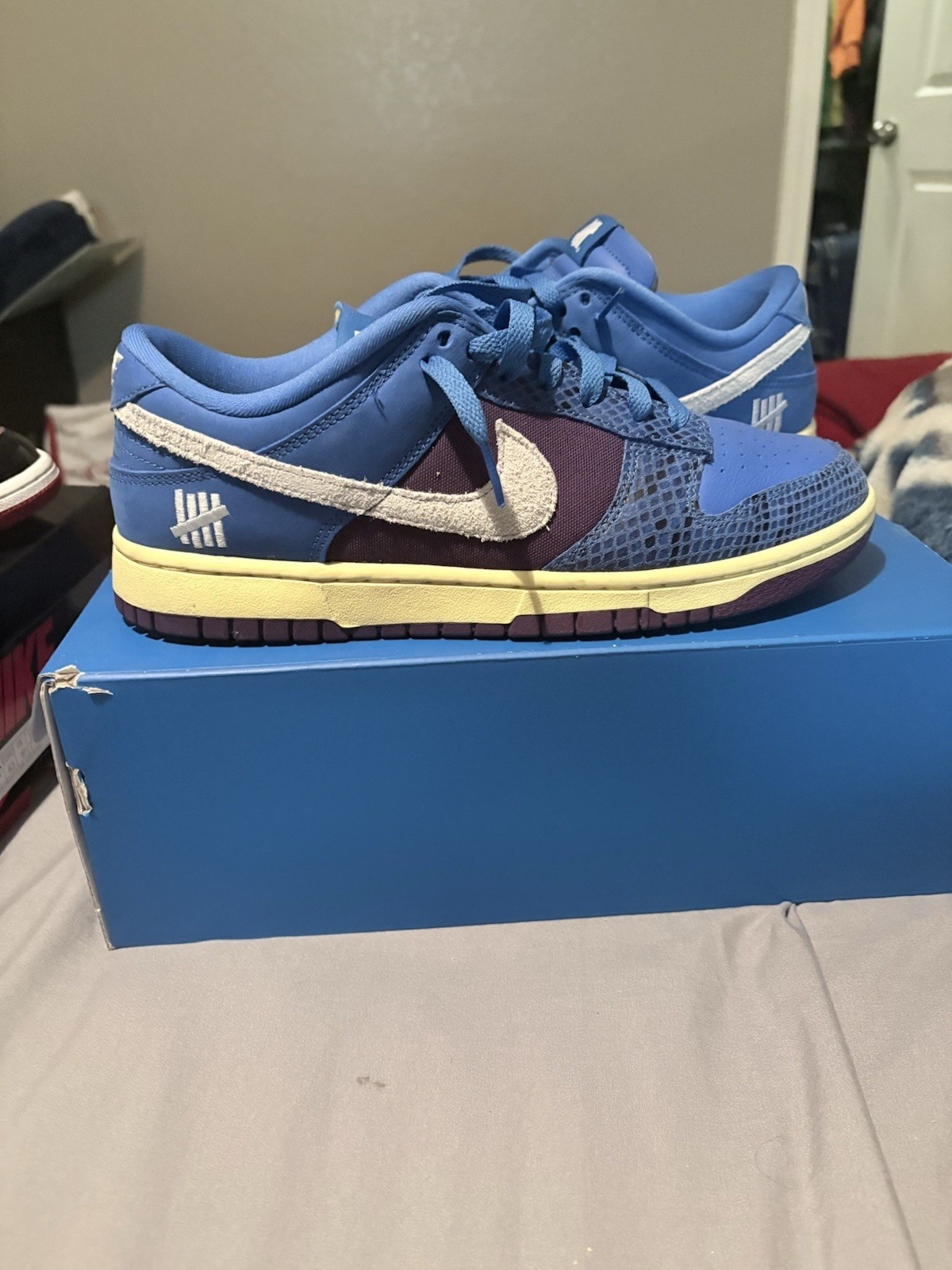 Nike Dunk Men’s Low Top Lace-Up Colorblock Snakeskin Sneaker Blue