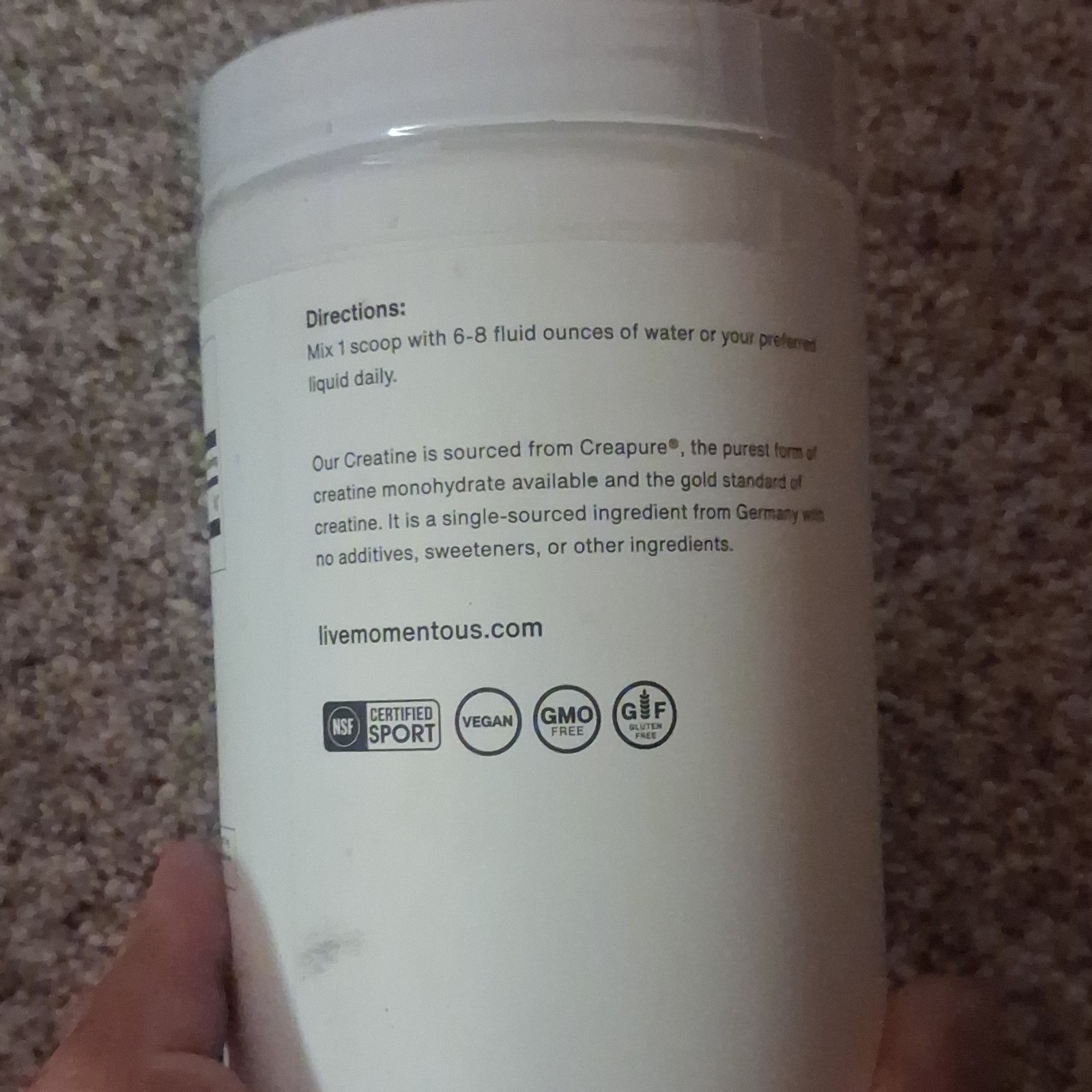 Momentous Creatine Monohydrate Powder 15.8oz Muscle & Cognitive Function