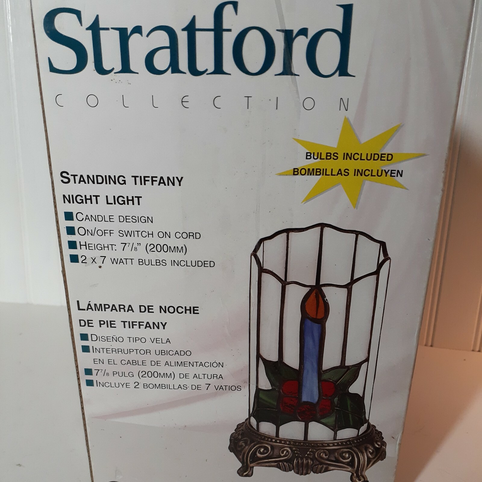 Stratford Standing Tiffany Night Light Candle/Holly Design New