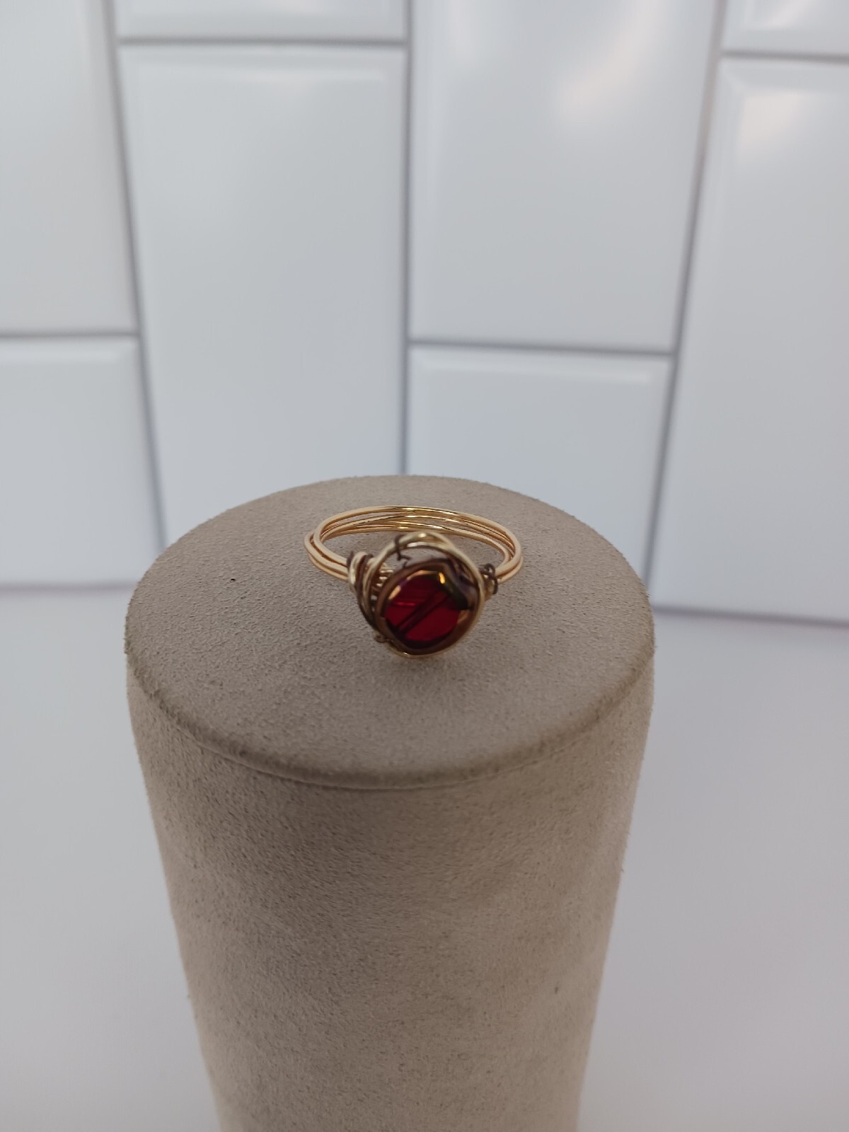 Copper Wire Wrapped Ring w/Ruby colored Stone (5044)