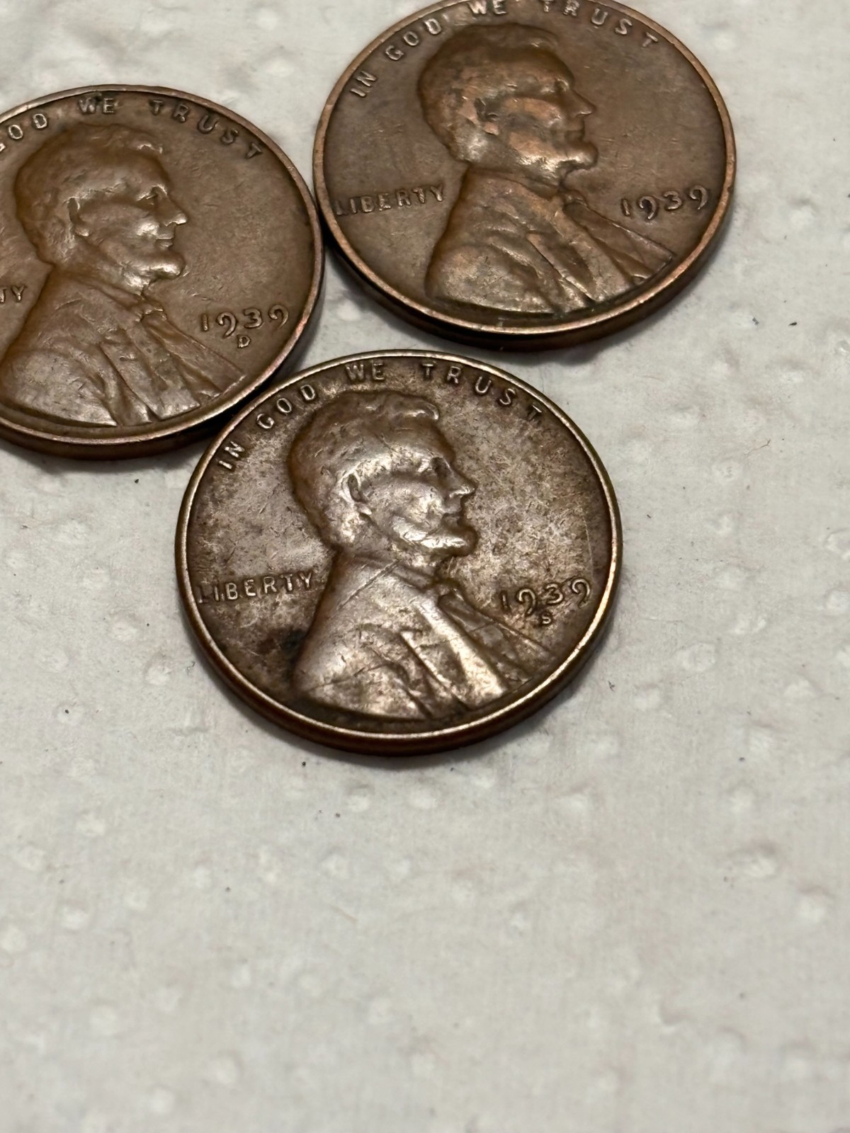 1939p,d,s lincoln cents 3 coins 1 price free shipping