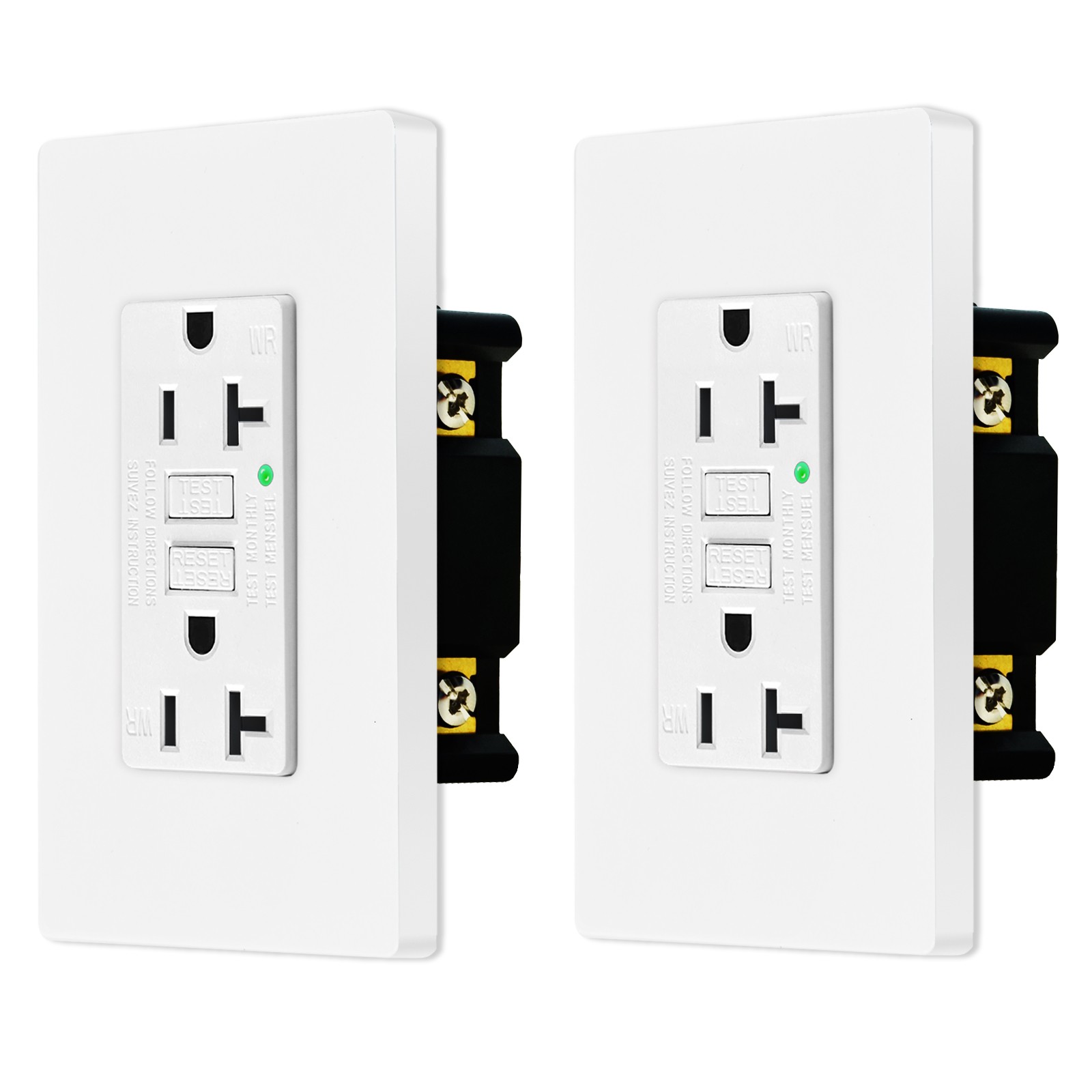 20 Amp GFCI Outlet Receptacle Non-TR LED Indicator Residential Grade w/plate 2PK