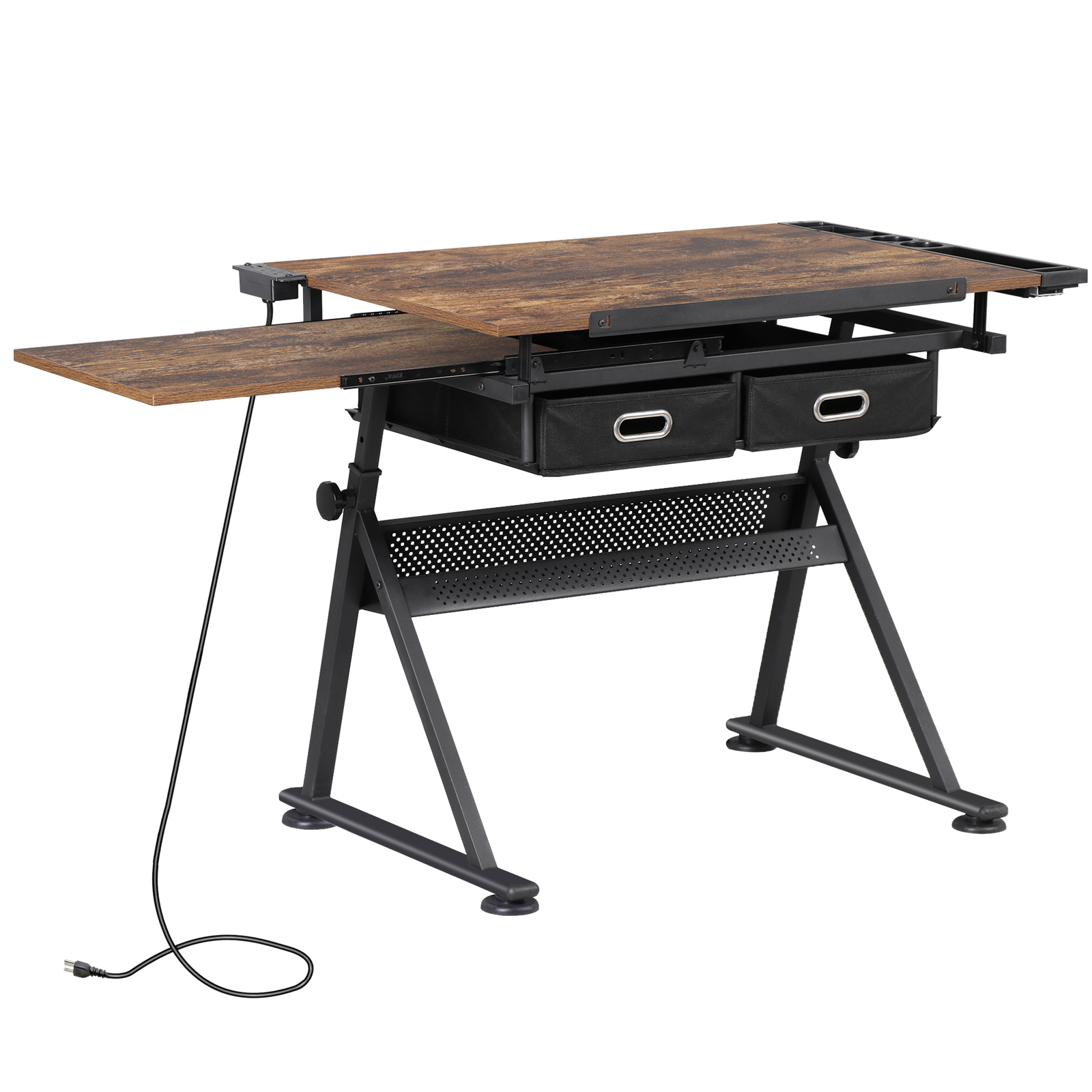 Adjustable Drawing Writing Table Stool w/ 2 Drawers for Artwork Art Desk Retro