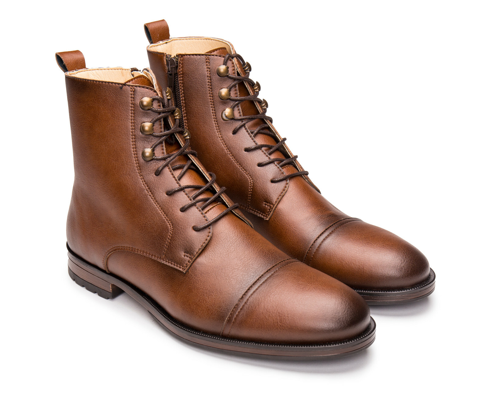 Vegan boot ankle elegant stylish breathable lined with flexible pull-on in brown