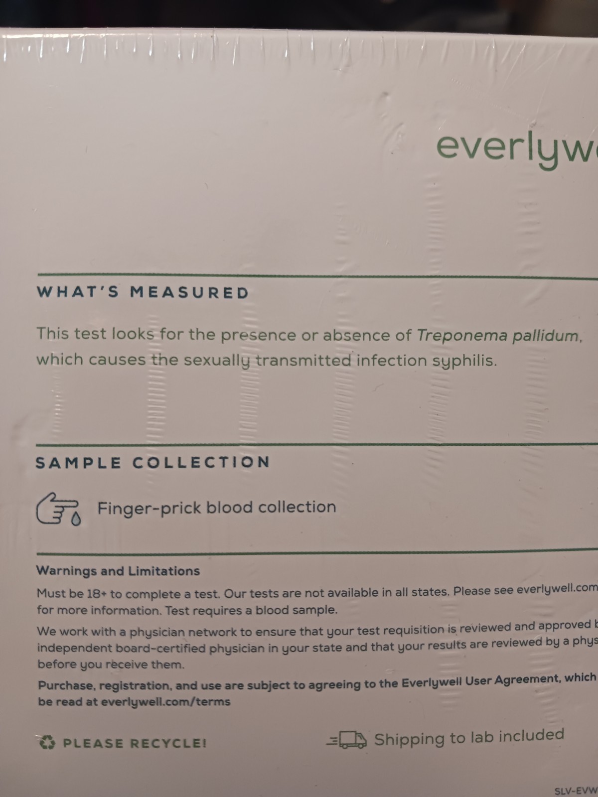 Everlywell Syphilis Test , At-Home Collection- New, Sealed Exp 2029 Damaged Box