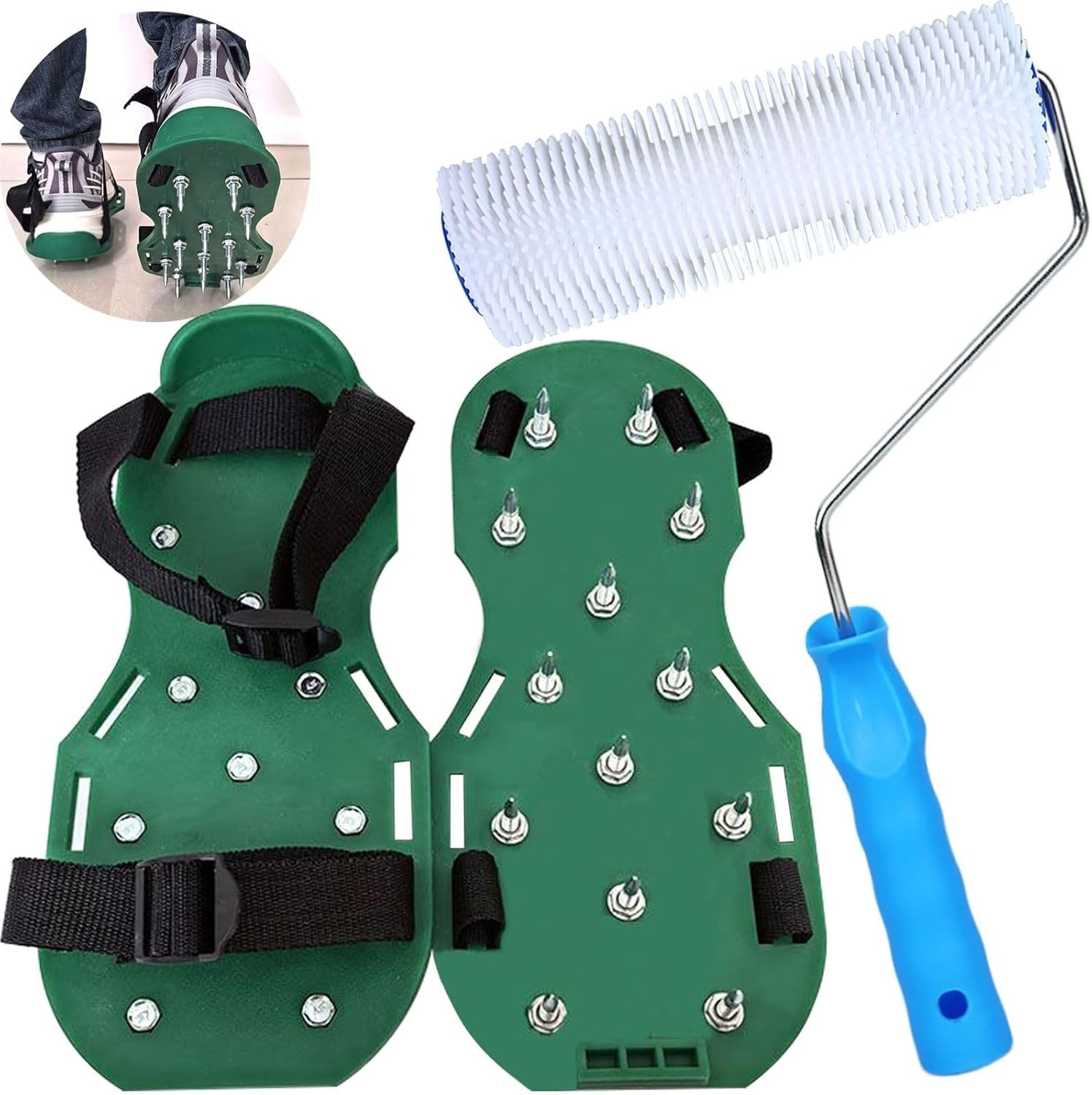 9 Inch Screed Spiked Roller Self Leveling Concrete Epoxy Green