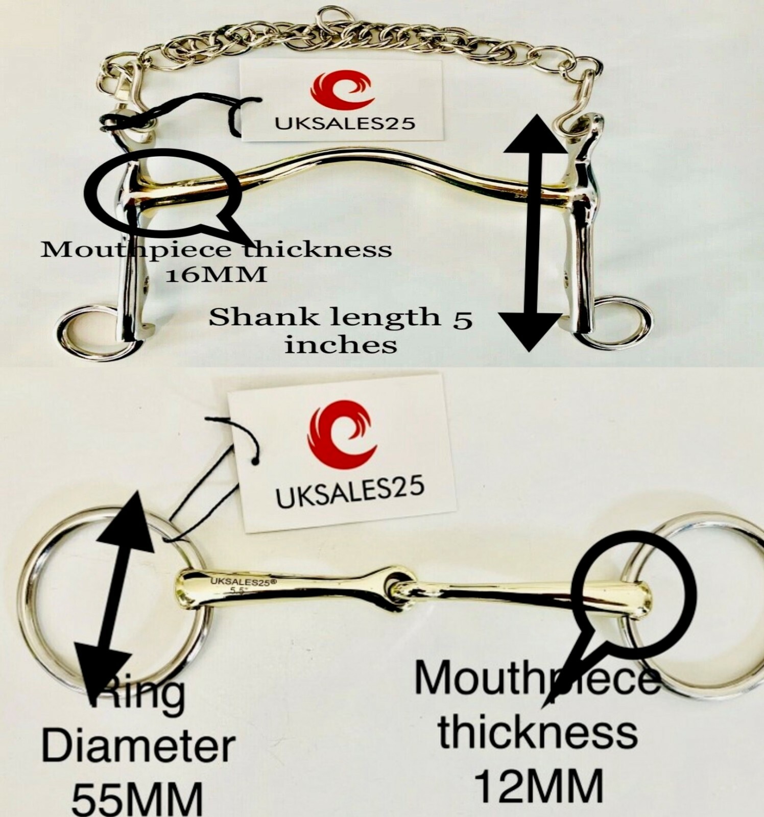 Weymouth Underlay Snaffle Bit Set 55MM Ring 12MM (UKSALES25) Same Day