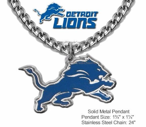 LARGE DETROIT LIONS NECKLACE Stainless Steel Chain NFL Football Metal Logo HOT!'