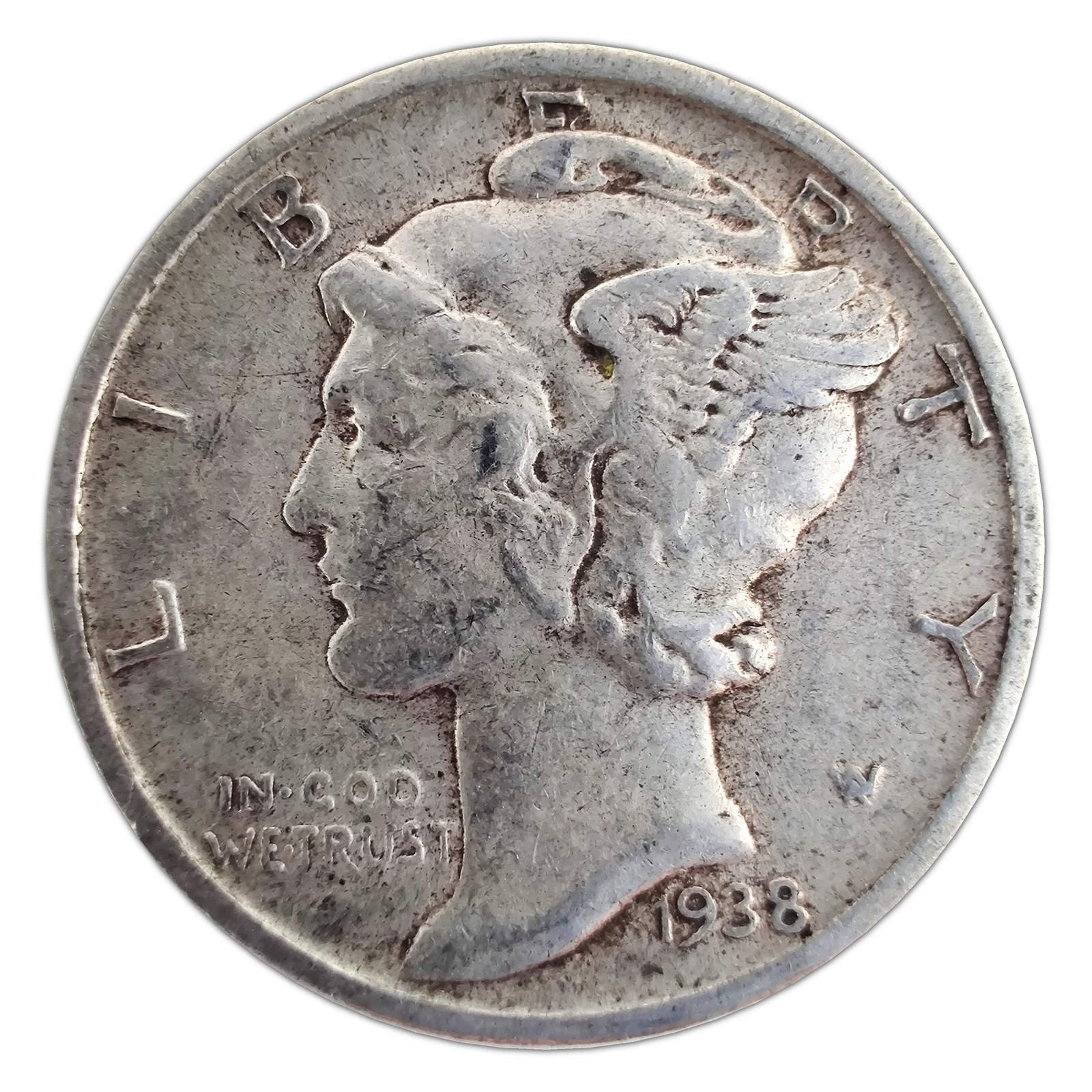 1938-S Mercury Dime VF Very Fine 90% Silver