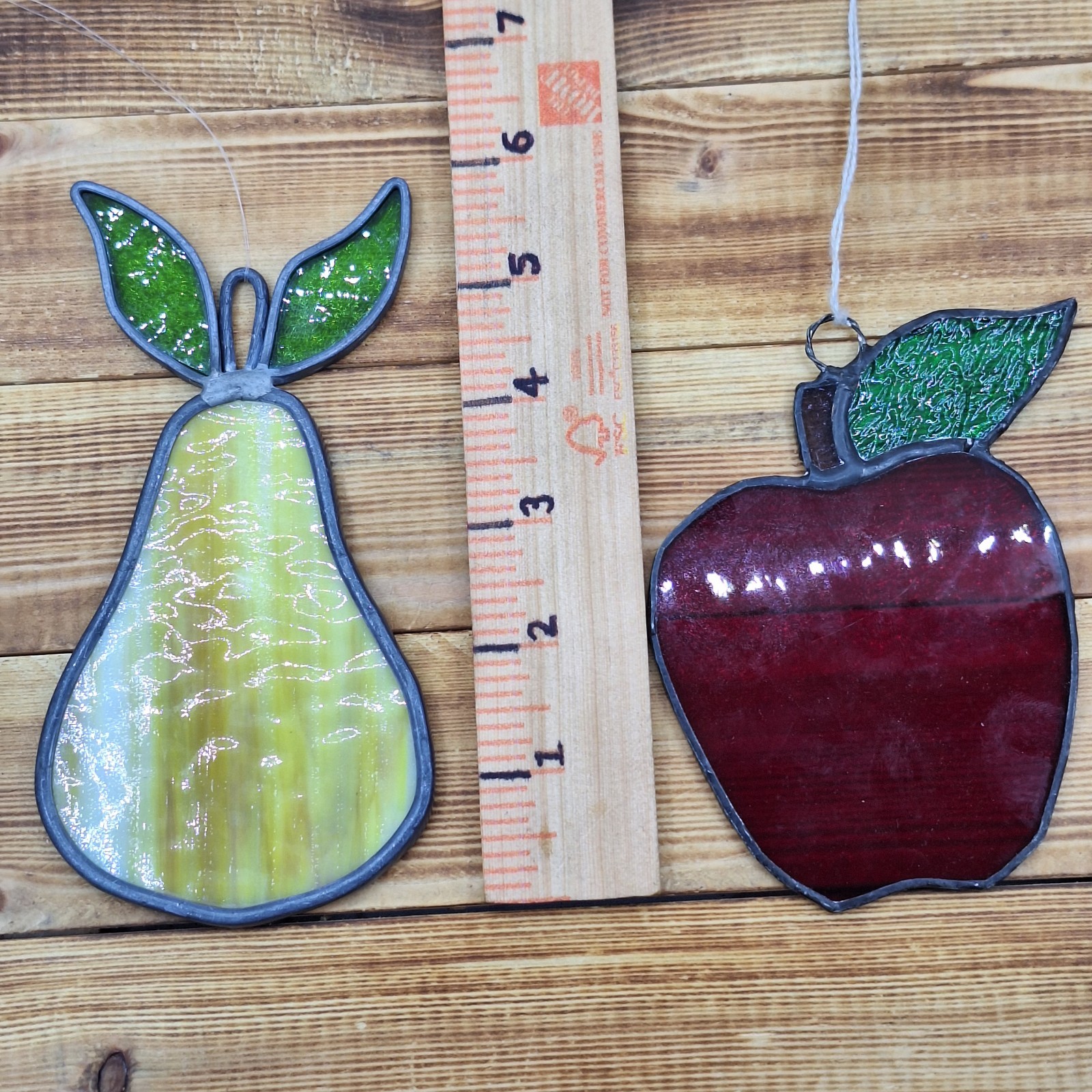 Apple & Pear Leaded Glass Suncatchers Fruit Handmade