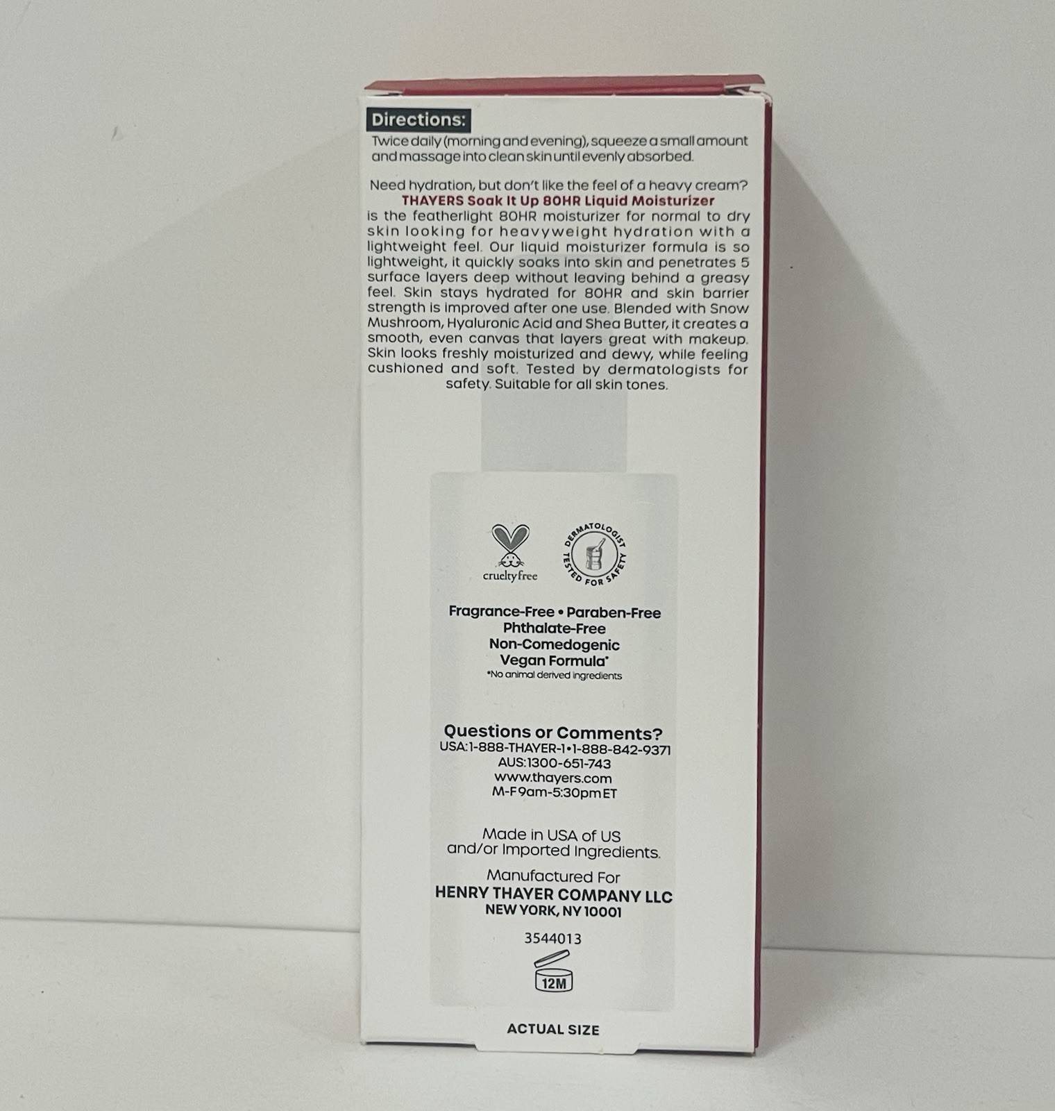 Thayers Soak It Up 80hr Liquid Facial Moisturizer 2.5 fl oz Normal To Dry Skin