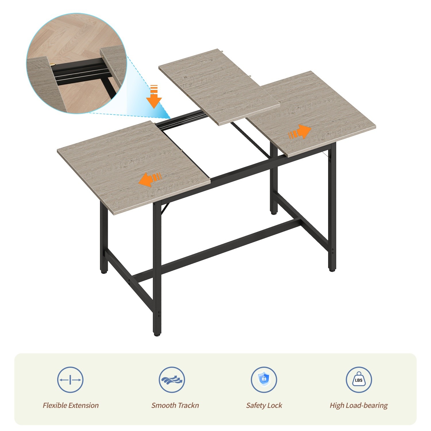 5 Piece Extendable Dining Table Set Wood Tabletop Steel Frame 2 Benches 2 Stools