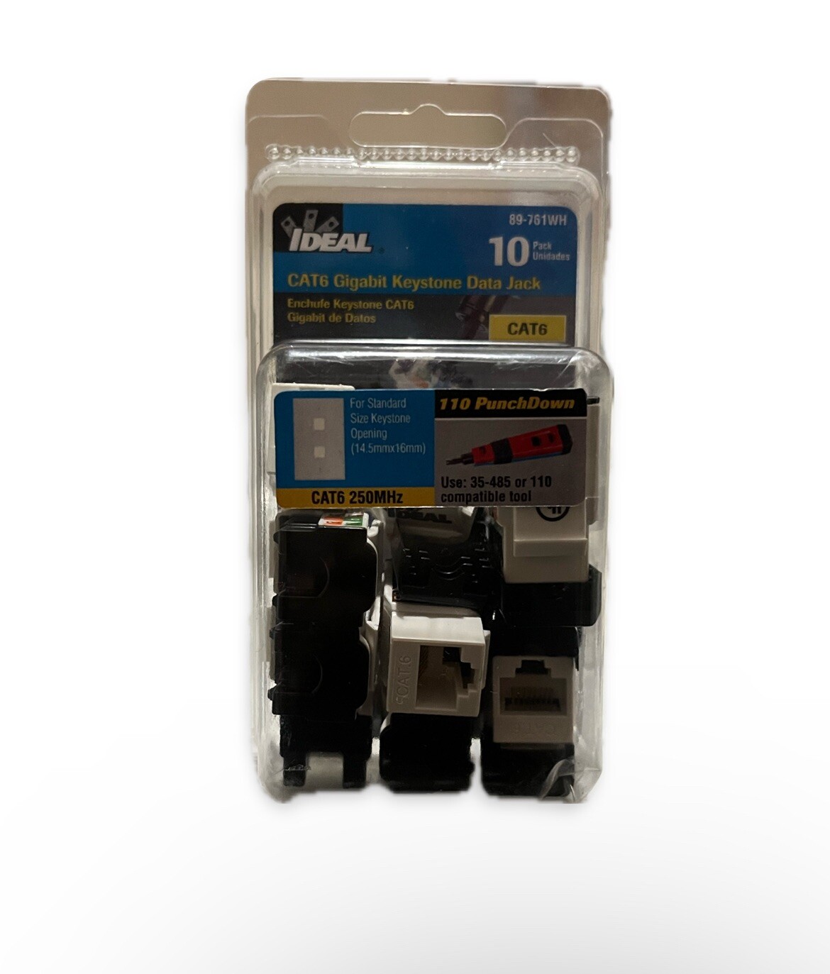 Ideal 89-761WH CAT6 Keystone Modular Jack White 10/Clam #420 K2