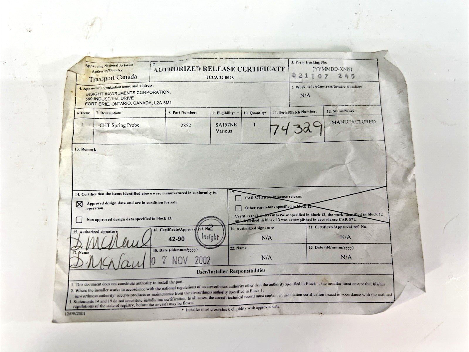 Gem System CHT Spring Probe #2852 Aircraft