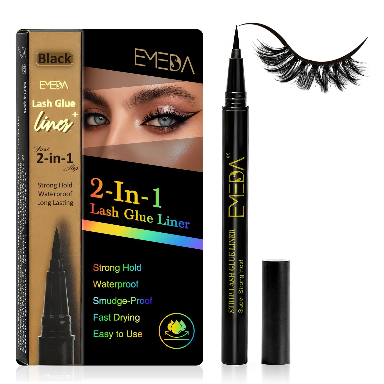 Strip Eyelash Glue Eyeliner Waterproof - 2-in-1 A-1Pcs Lash Liner, Black