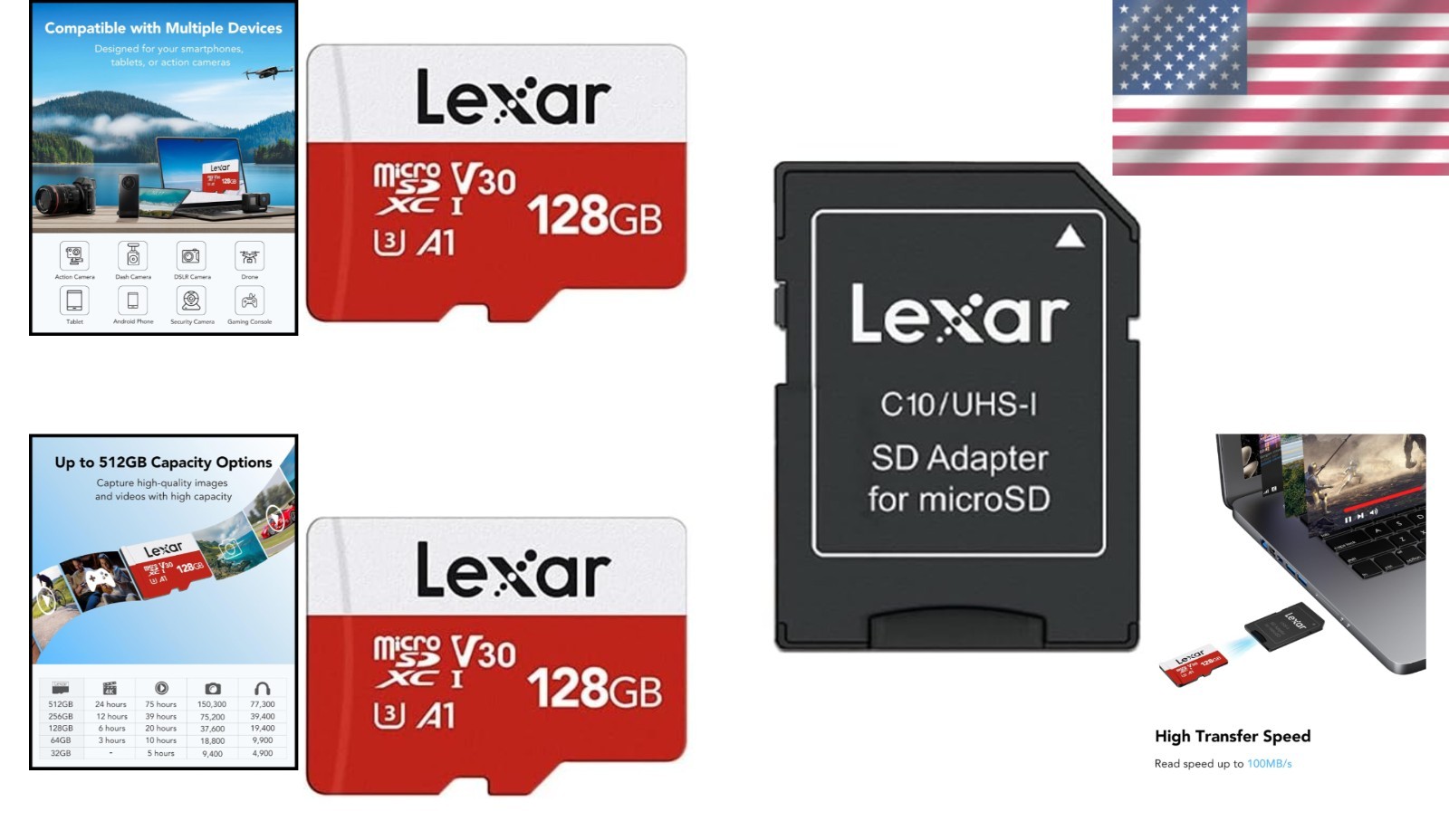 128GB Micro SDXC Card 2 Pack - 100MB/s, ideal for Camera & Smartphone