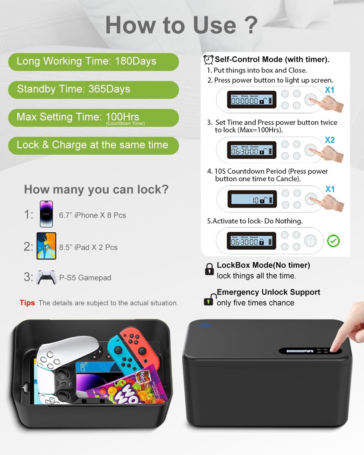 Safe Timed Lock Box, Phone Box with Timer Unplug from Phones,Video...