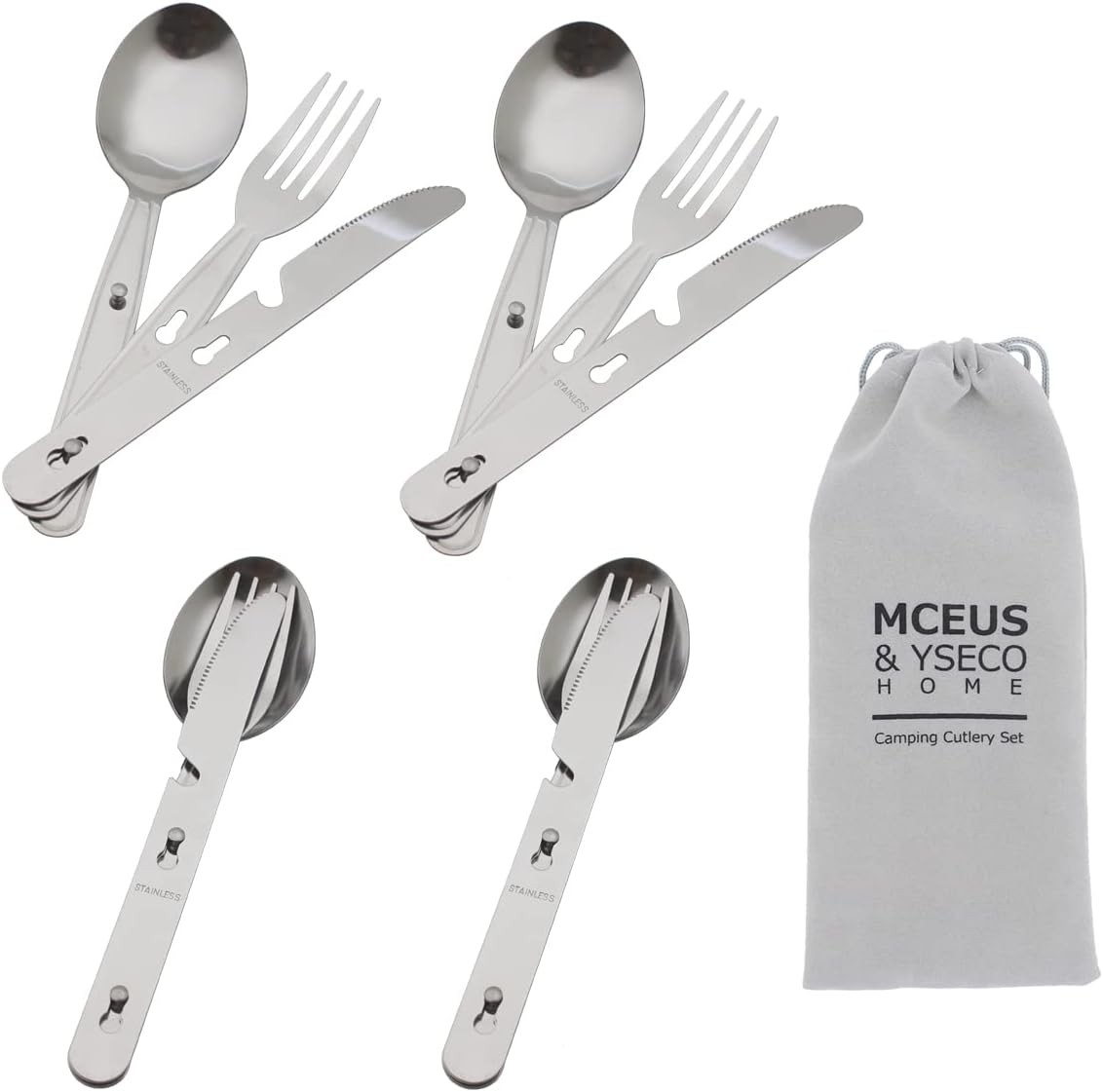 4-in-1 Cping Utensils Hiking Cutlery Set for 4, Portable Stainl Steel