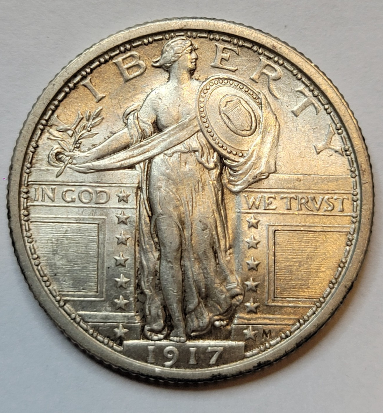 1917 25c Standing Liberty Quarter Type 1 AU/UNC High Grade Nice *K883