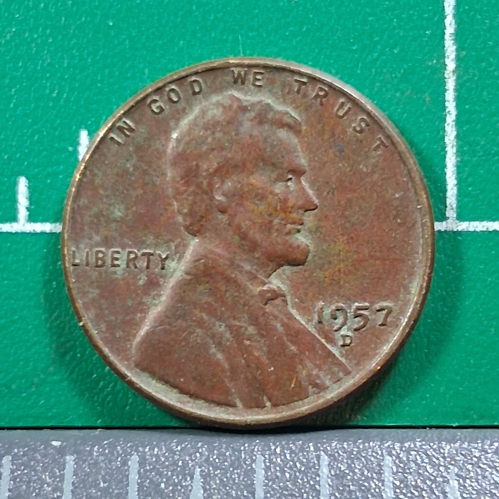 1957-D United States USA Abraham Lincoln Wheat Penny 1 Cent Copper Coin