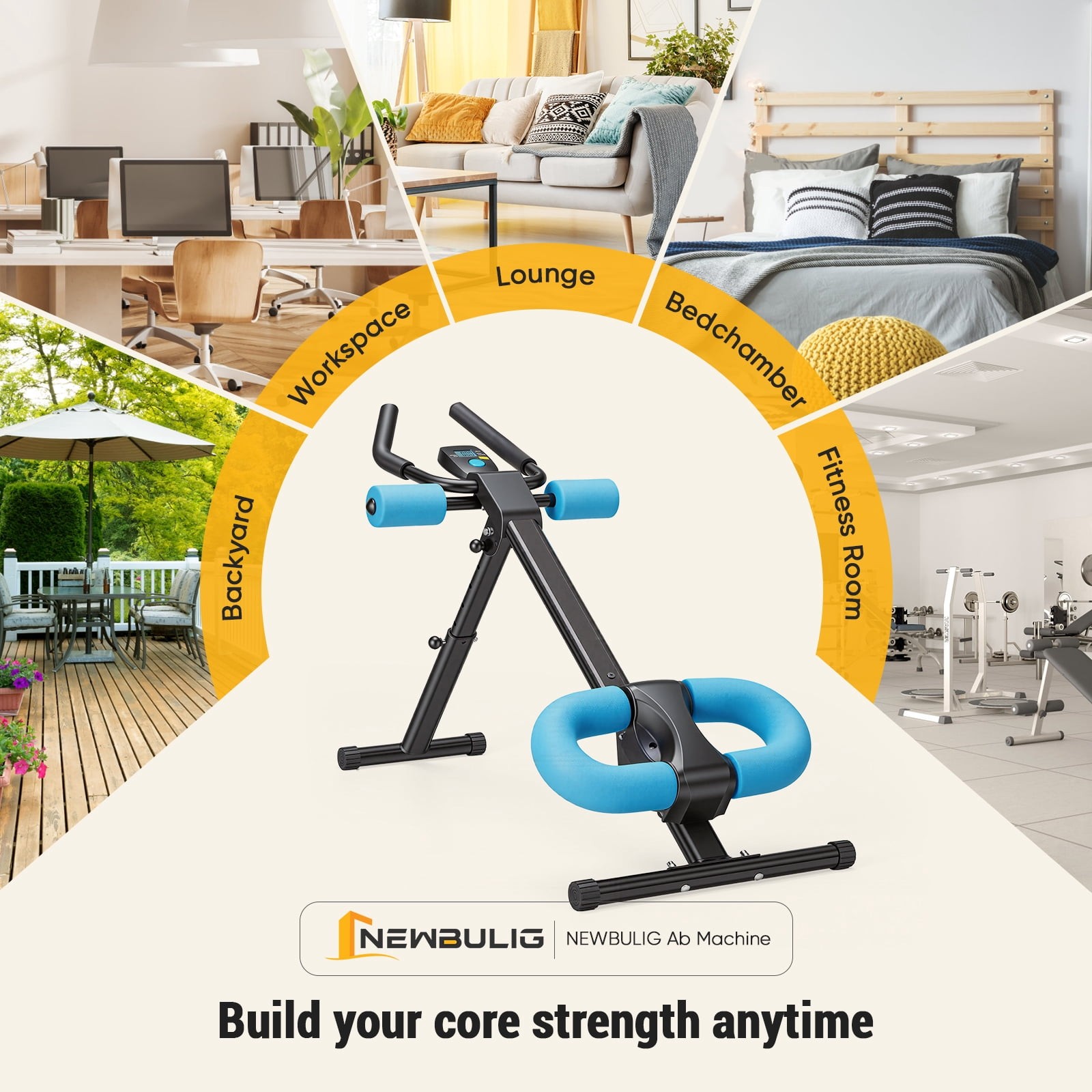 CONCETTTA Adjustable Ab Machine, Foldable Blue Home Gym Trainer