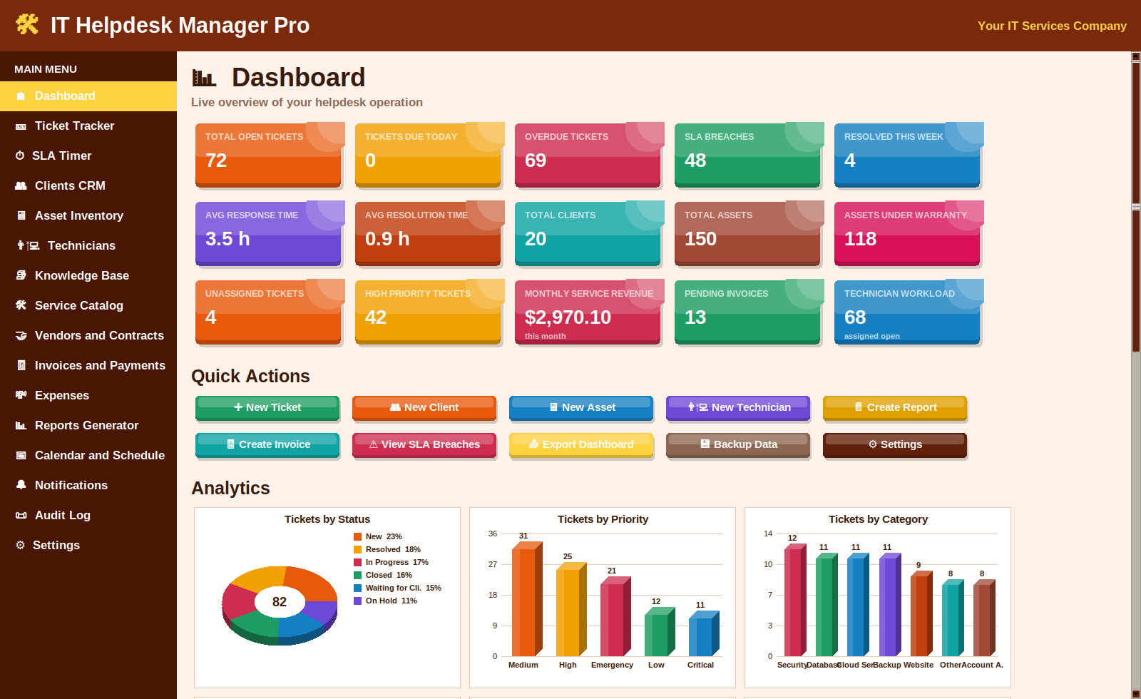 IT Helpdesk Manager Pro Software Ticket SLA CRM Invoice App Windows Mac Download