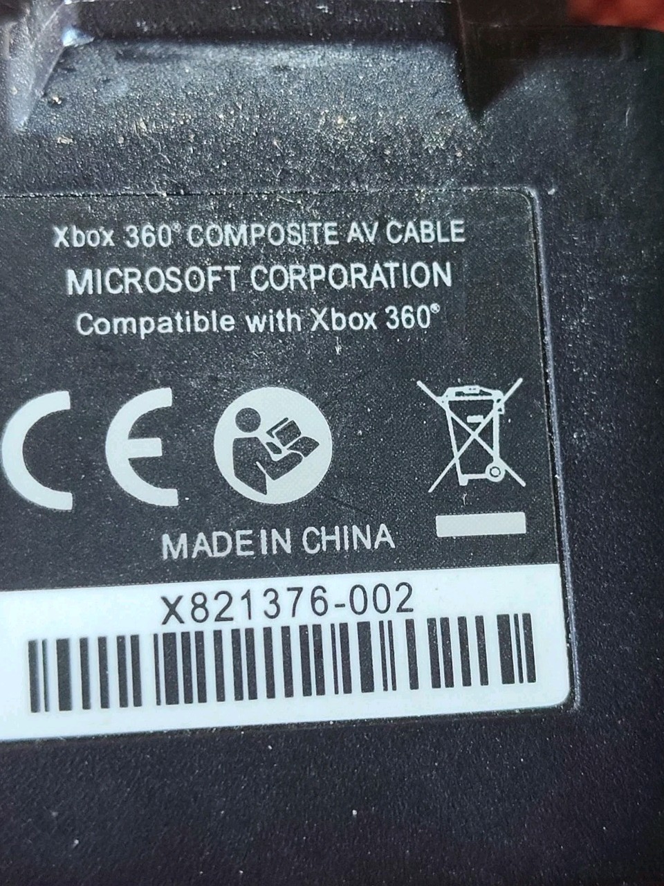 XBOX 360 Composite (RCA) AV Cable - Black - Cleaned & Tested - USED