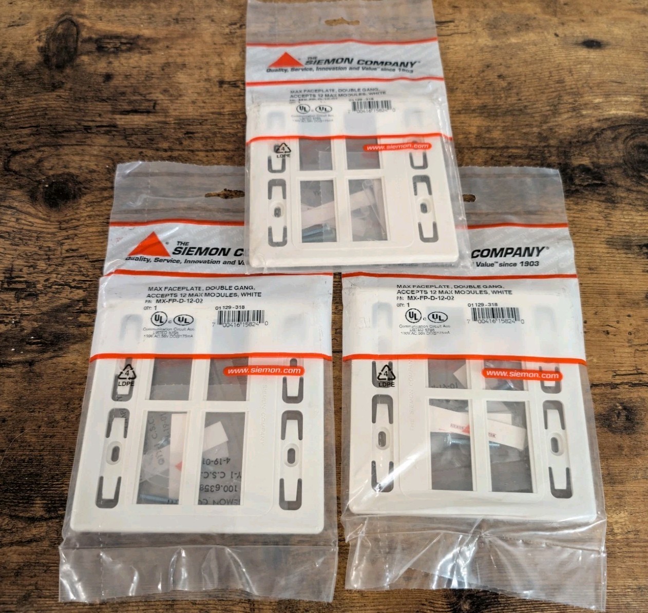 Lot Of 3 Siemon MX-FP-D-12-02 Max Faceplates Double Gang White Plastic