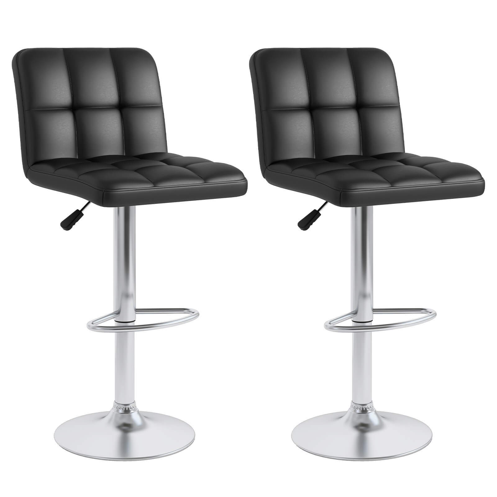Set of 2 Bar Stools Leather Hydraulic Swivel Dinning Chair Barstool Modern Black
