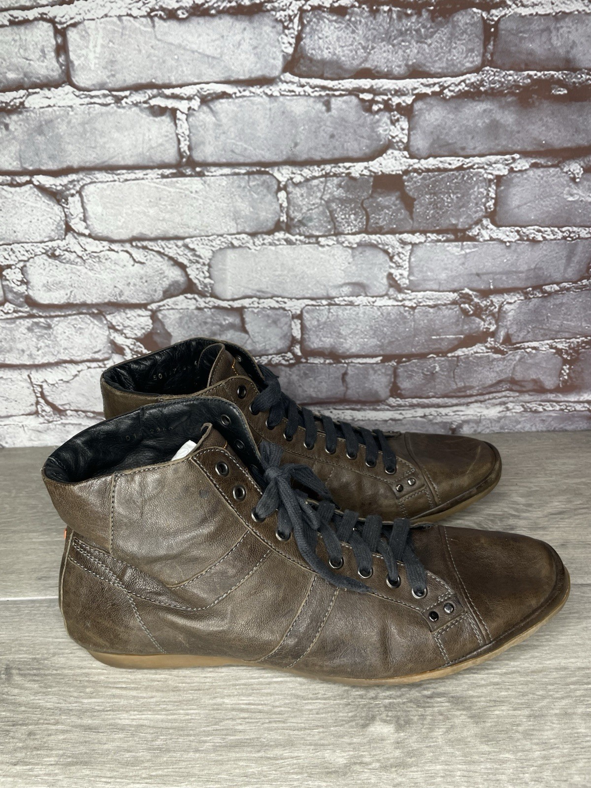 Hugo Boss Men Sz 43 US 10 Brown Leather High Top Fashion Lace Up Sneakers Shoes