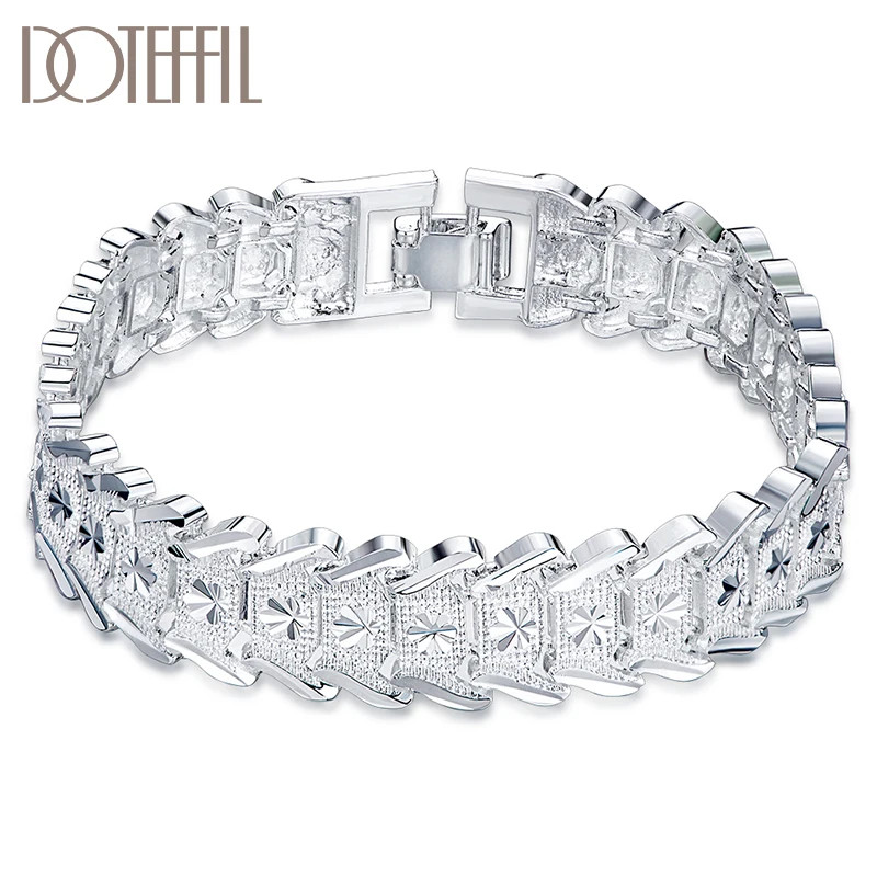 Pulsera Abalorio De Plata Para Hombre Brazalete De Cadena Joya Men Lujo Elegante