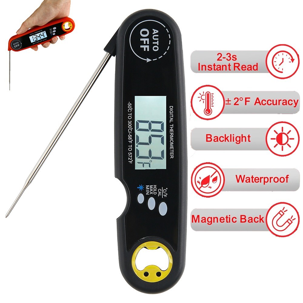 US Foldable Waterproof Instant Read Meat Thermometer BBQ Grill Oven Kitchen Food