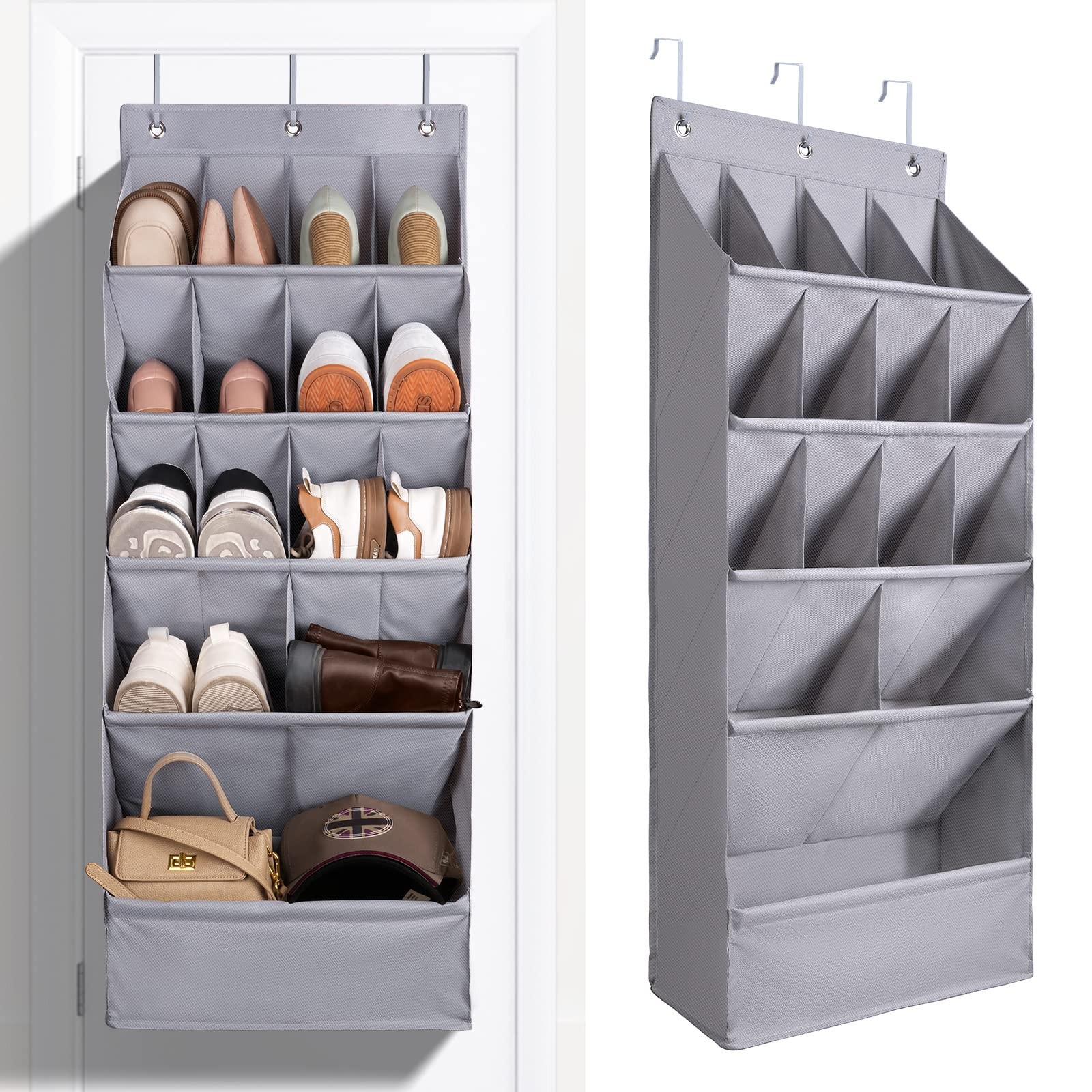 FENTEC 1 Pack Over-the-Door-Shoe-Organizers, Hanging 1 Pack, GREY-(18+ Pairs)