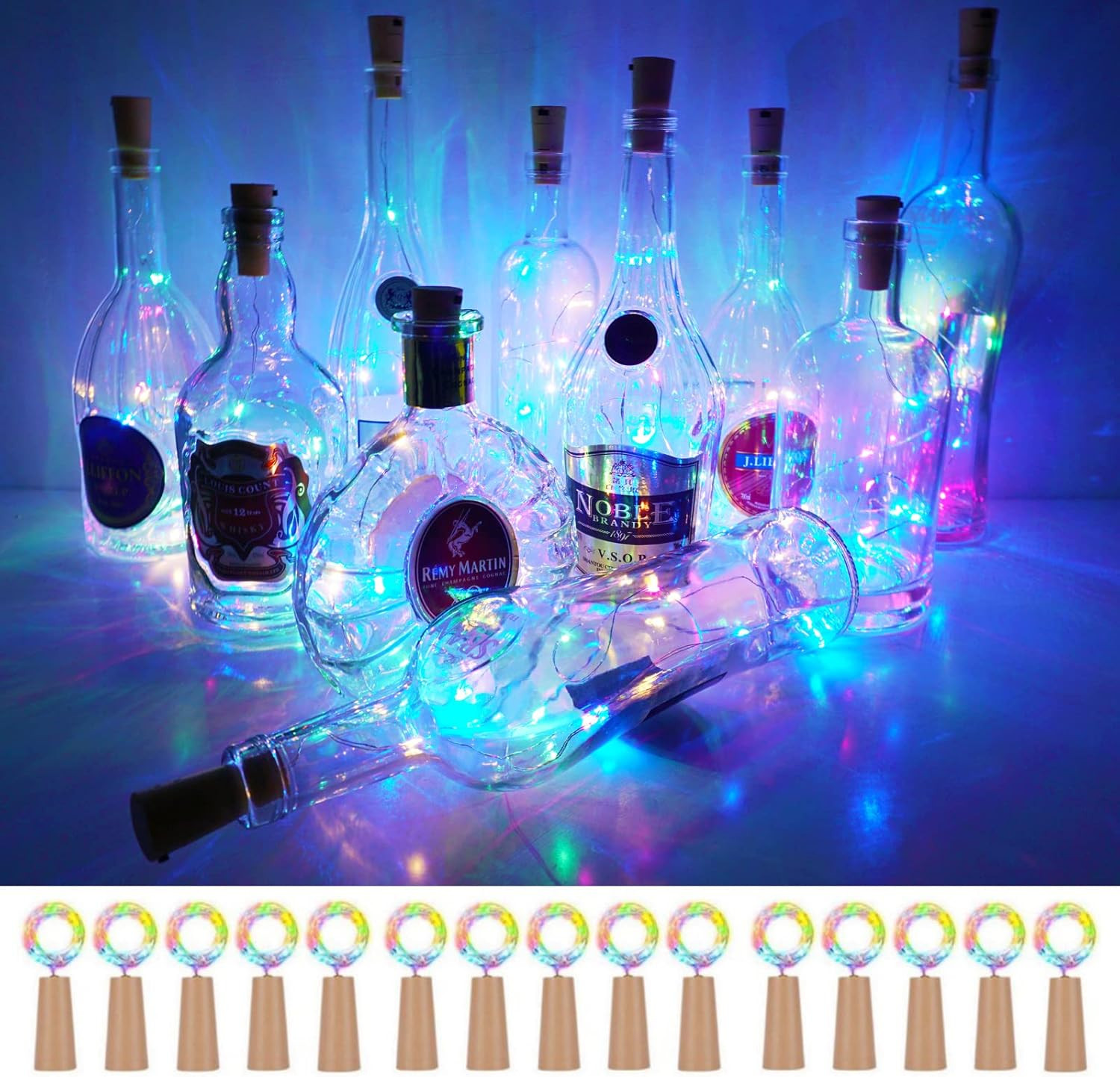 Wine Bottle Lights with Cork 15Pack 10 LED 40 Inches Battery Operated Silver Wir