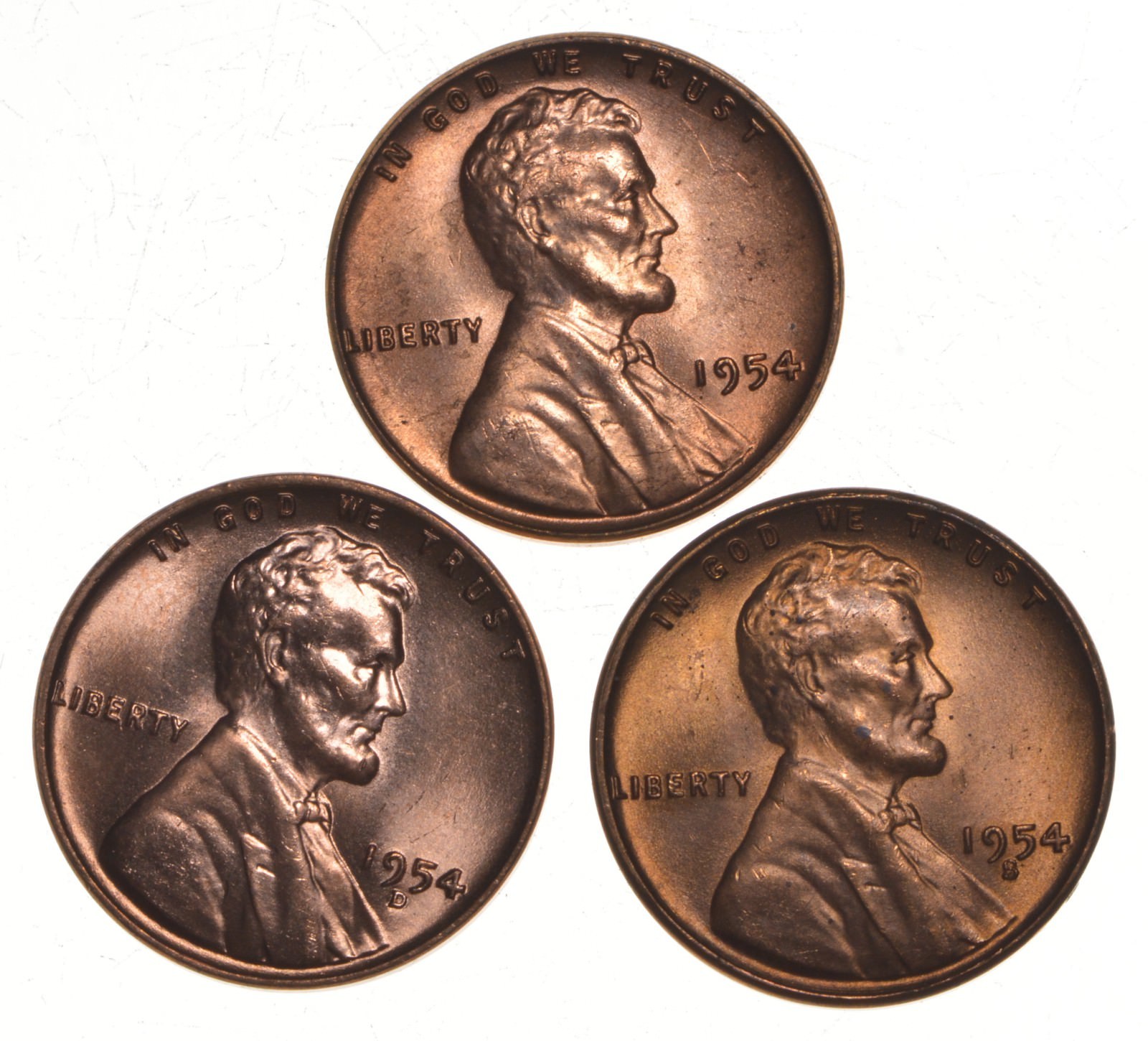 Choice Unc 1954 P+D+S Lincoln Wheat Cent Gem BU Collection Lot Set