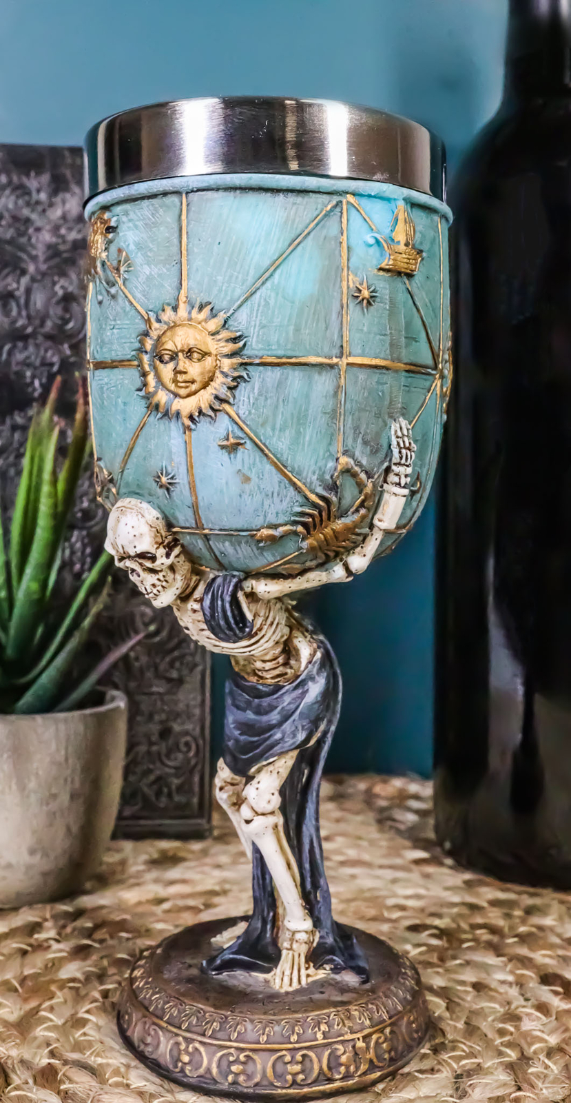 Greek Titan God Atlas Skeleton Bearing Globe 5oz Wine Drink Goblet Chalice Cup