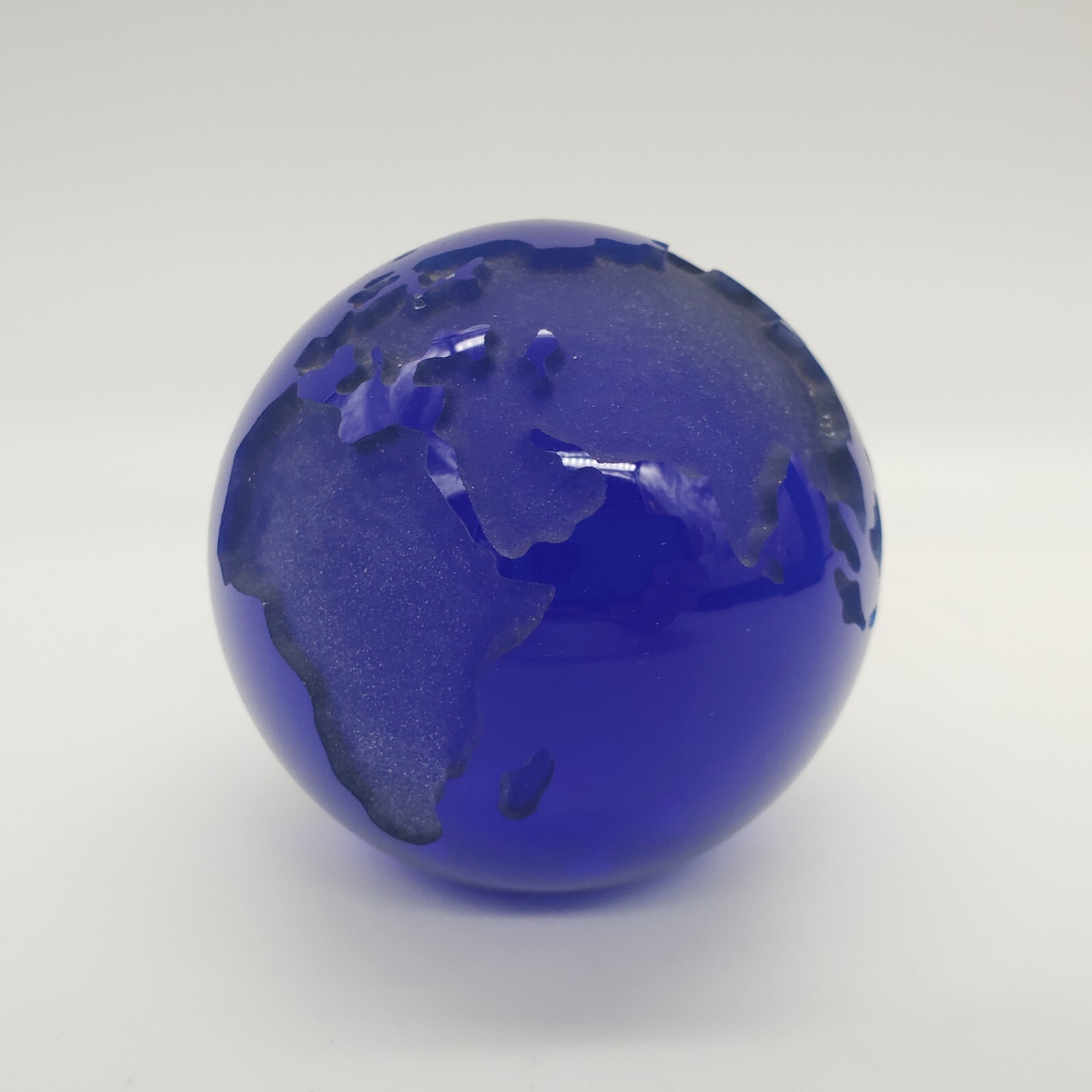Cobalt Blue Deep Cut Glass Globe Paperweight 3" T